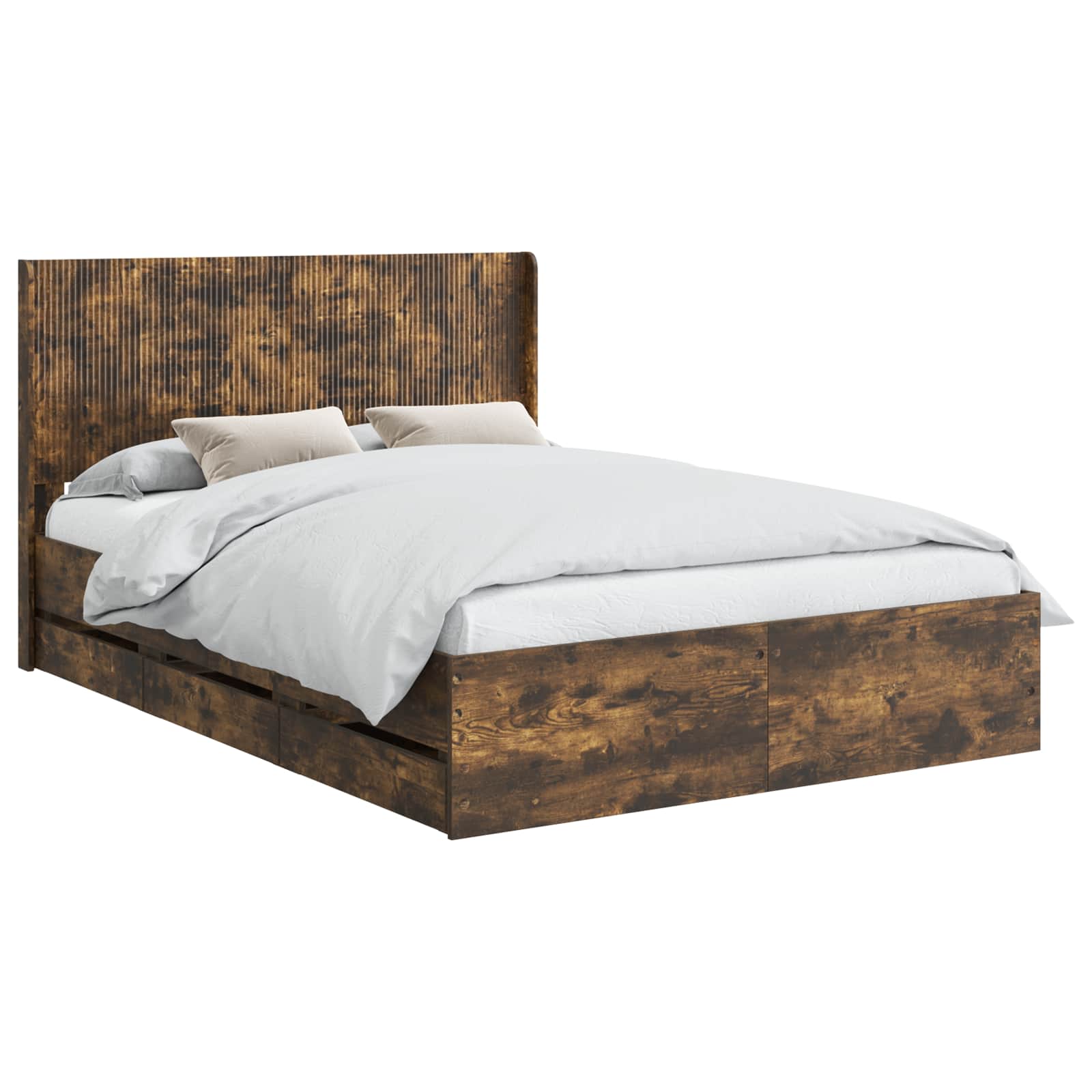 Bedframe met opbergruimte en hoofdbord met lade Gerookt eiken is nu te koop bij PeponiXL, paradijselijk wonen!