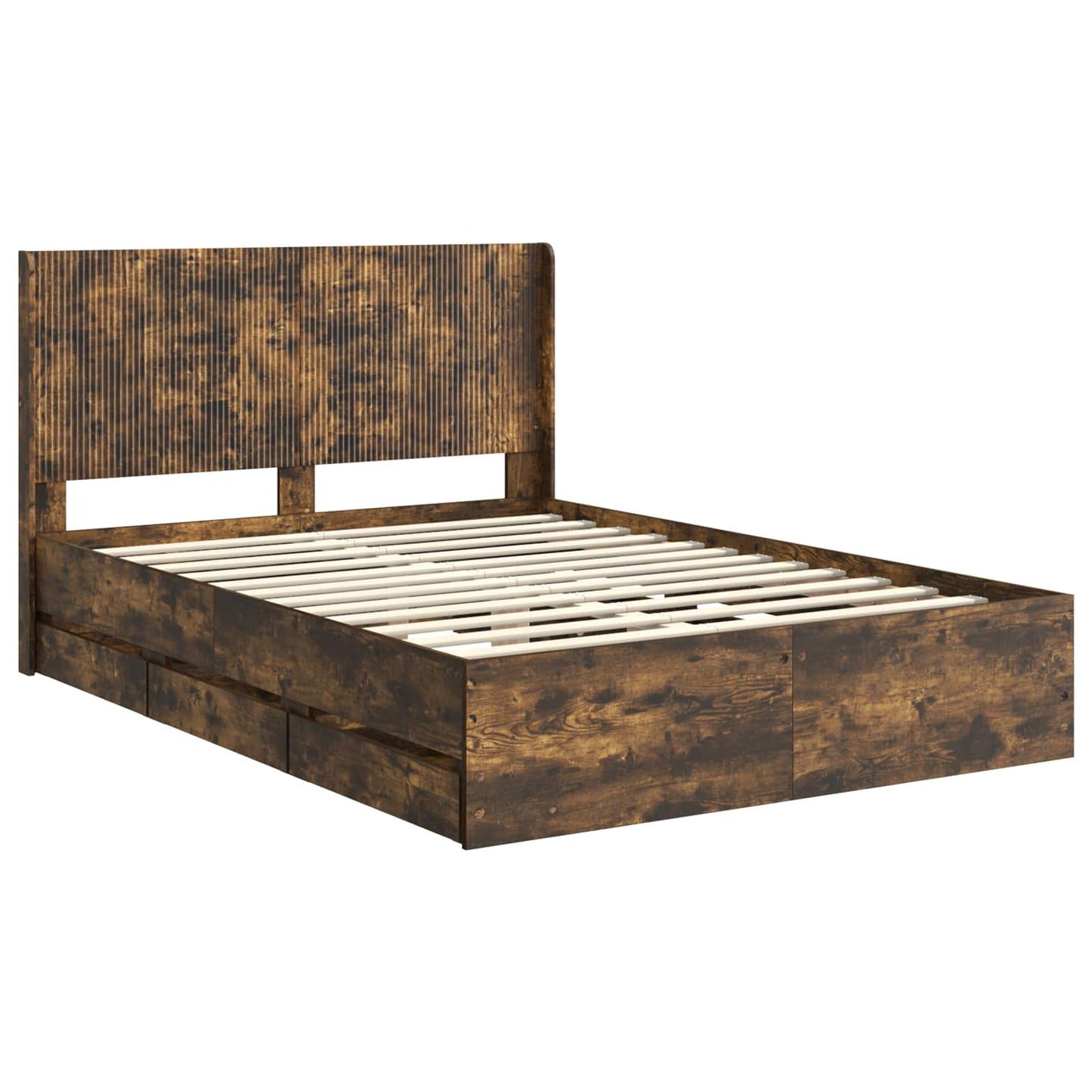 Bedframe met opbergruimte en hoofdbord met lade Gerookt eiken is nu te koop bij PeponiXL, paradijselijk wonen!