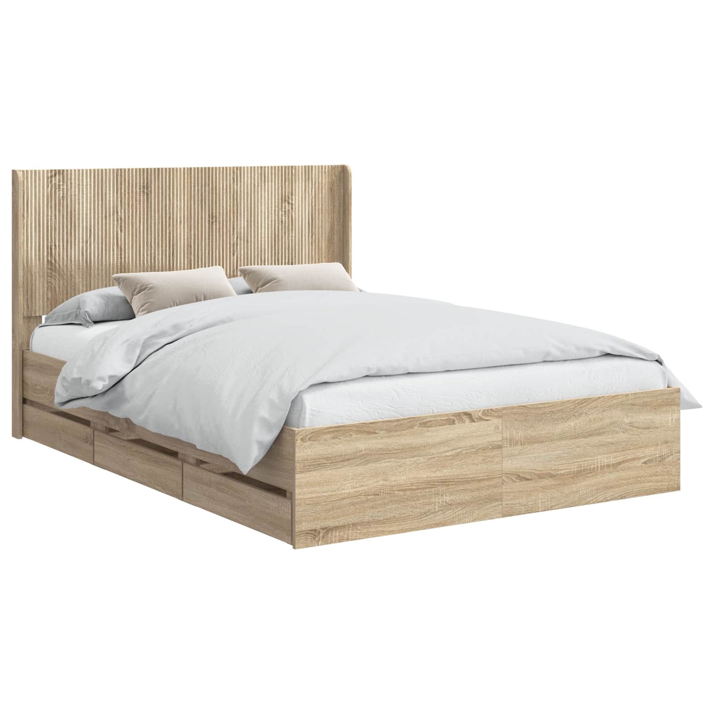 Bedframe met opbergruimte en hoofdbord met lade Sonoma Eiken is nu te koop bij PeponiXL, paradijselijk wonen!
