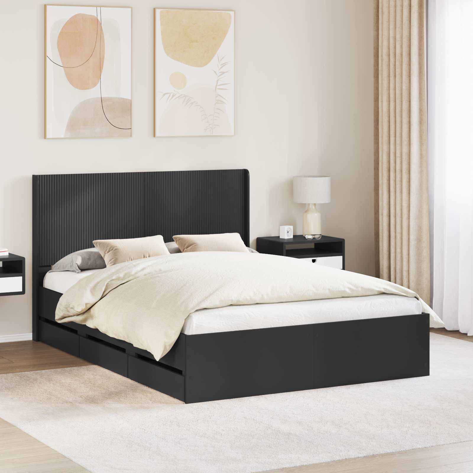 Bedframe met opbergruimte en hoofdbord Zwart 120 x 190 cm is nu te koop bij PeponiXL, paradijselijk wonen!