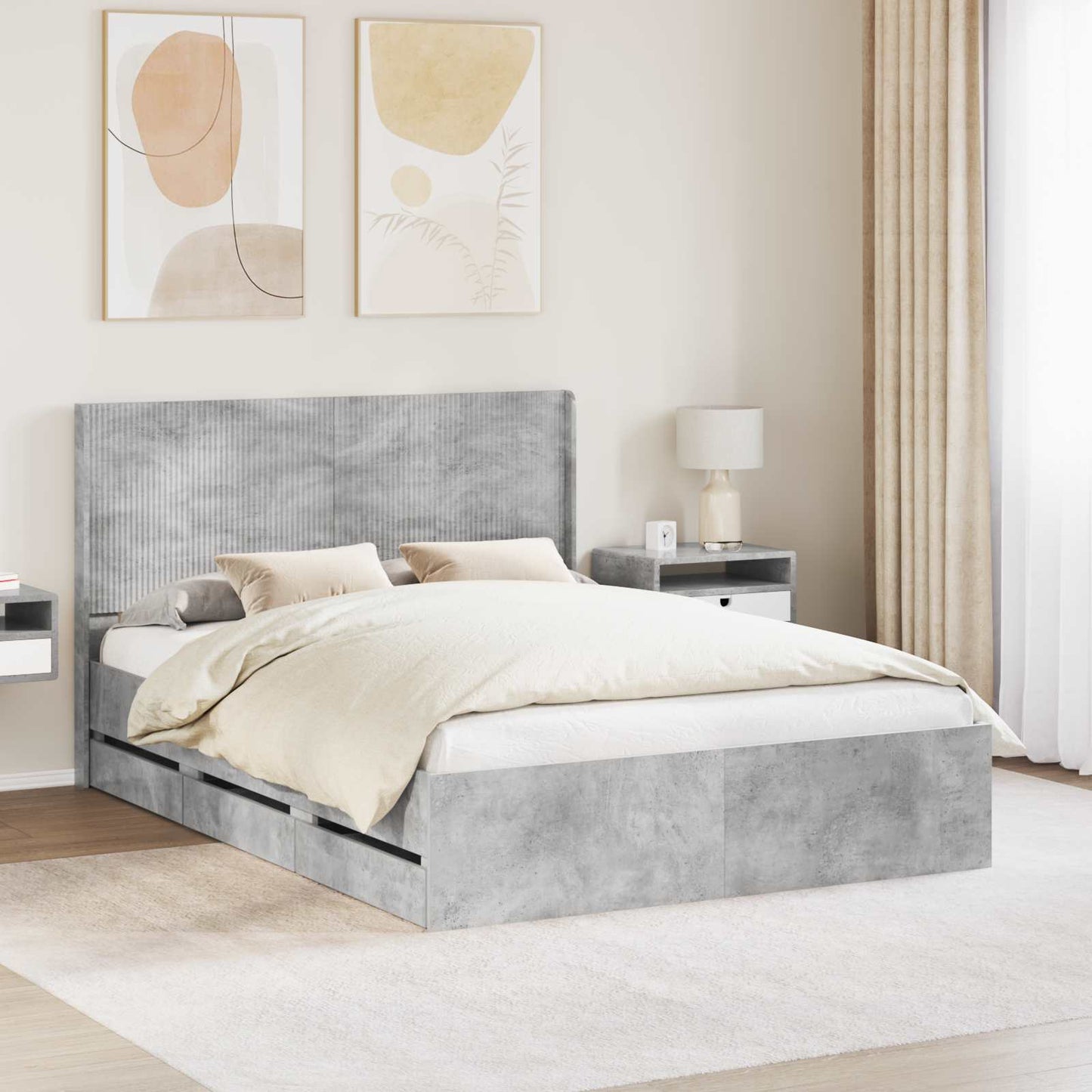 Bedframe met opbergruimte en hoofdbord Betongrijs 120 x 190 cm is nu te koop bij PeponiXL, paradijselijk wonen!
