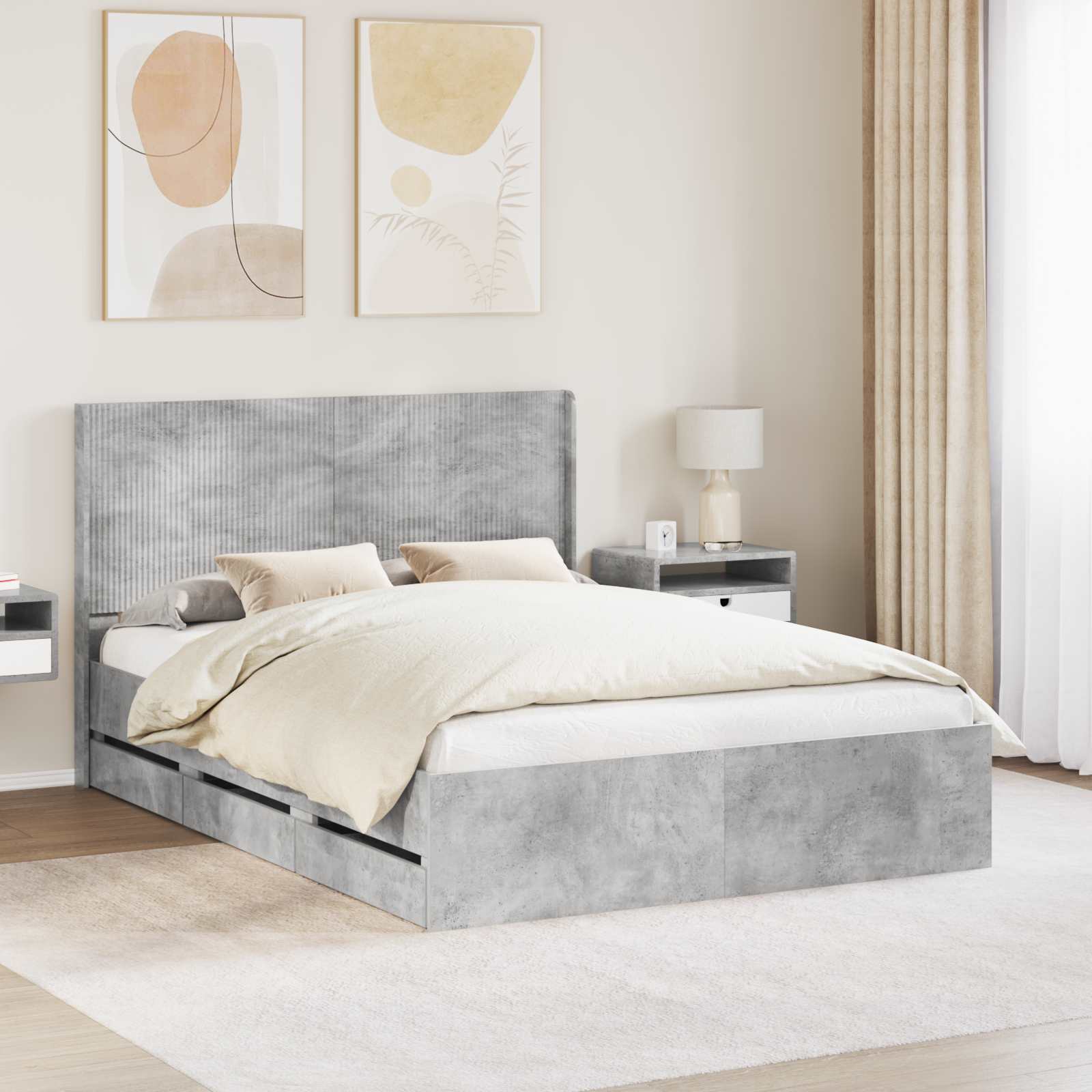 Bedframe met opbergruimte en hoofdbord Betongrijs 120 x 190 cm is nu te koop bij PeponiXL, paradijselijk wonen!