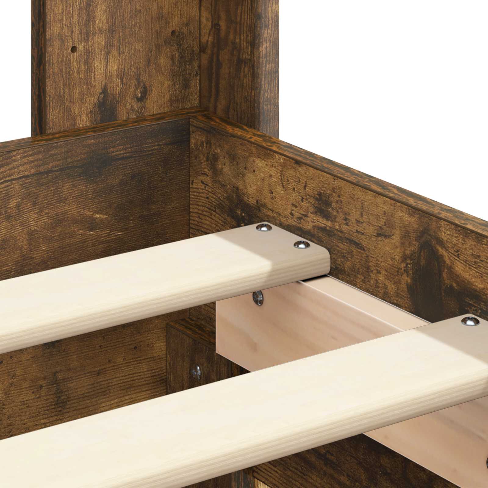 Bedframe met opbergruimte en hoofdbord met lade Gerookt eiken is nu te koop bij PeponiXL, paradijselijk wonen!