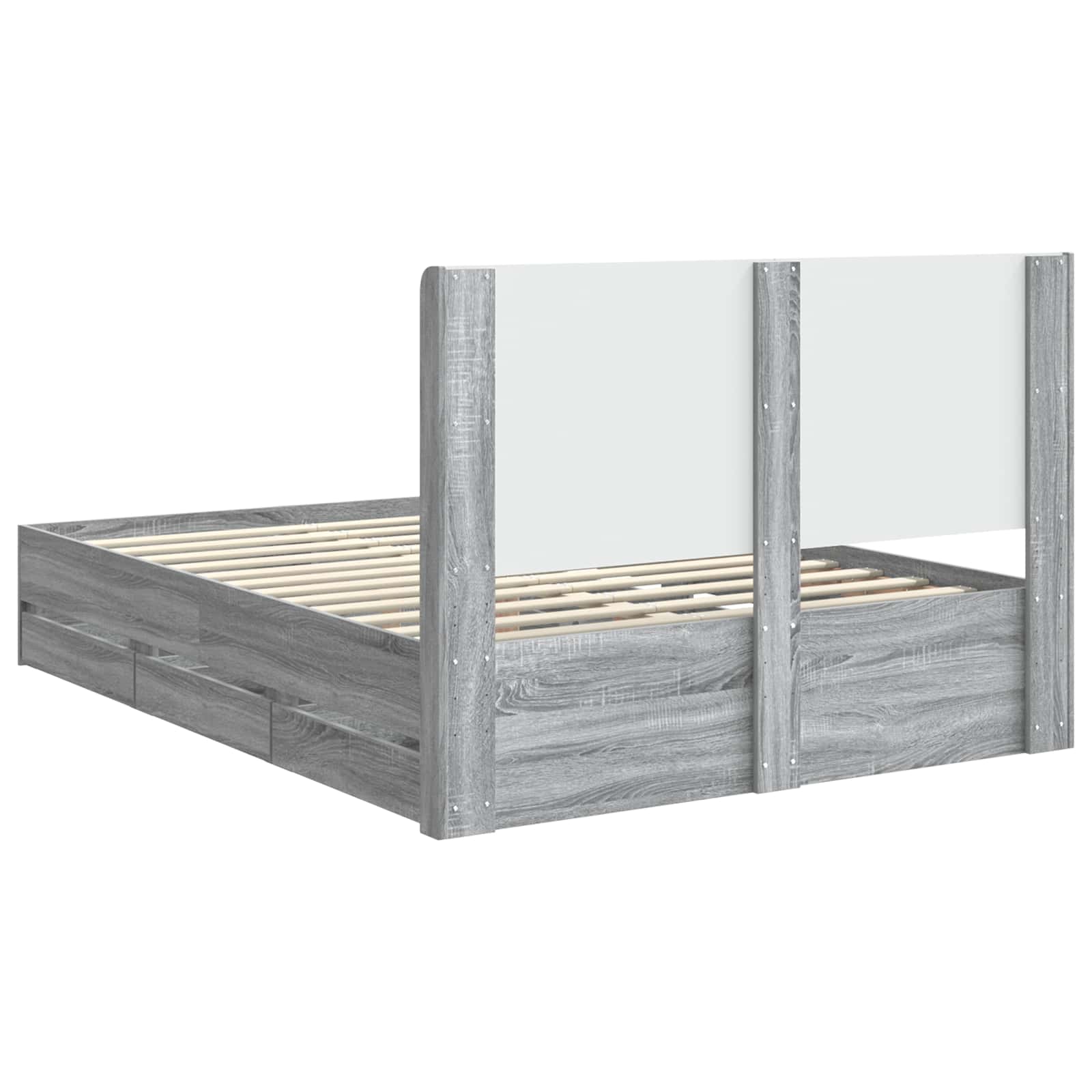 Bedframe met opbergruimte en hoofdbord met lade Grijs sonoma is nu te koop bij PeponiXL, paradijselijk wonen!