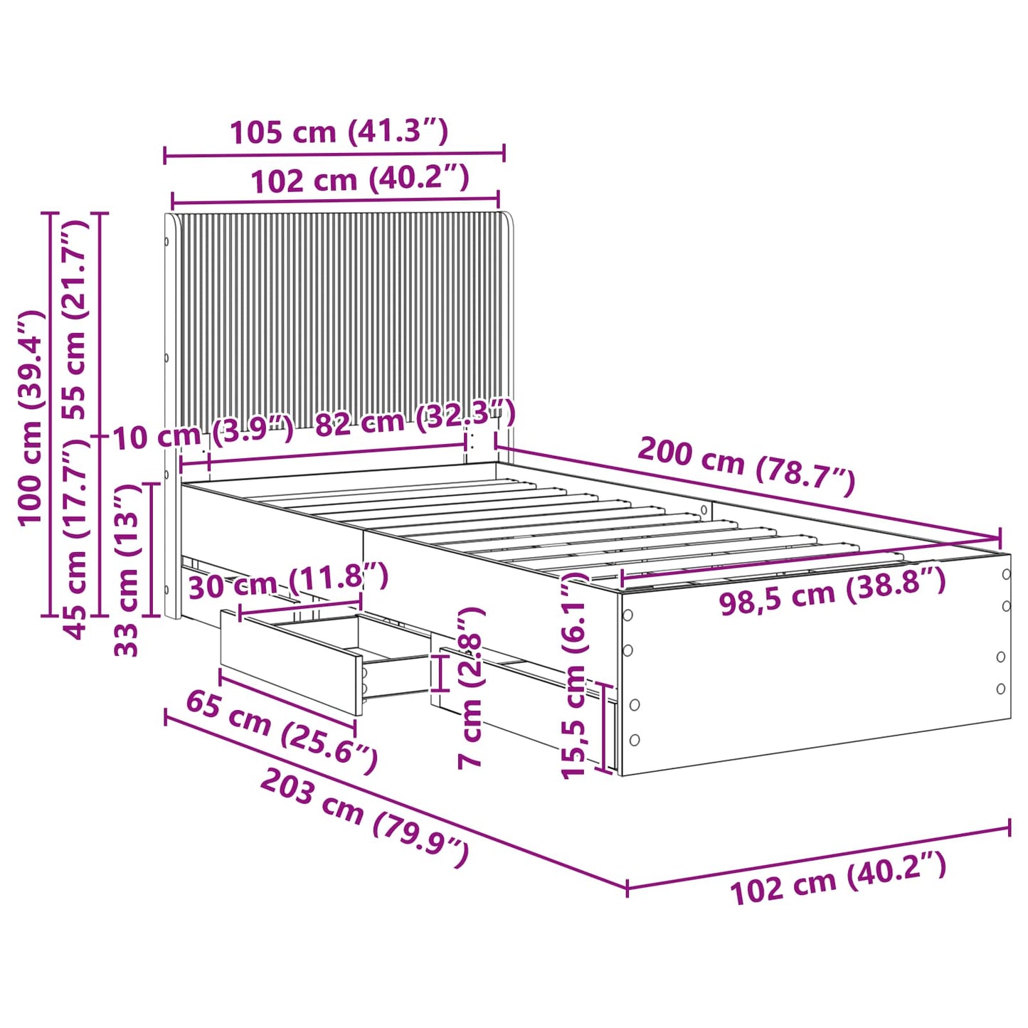 Bedframe met opbergruimte en hoofdbord Wit 100 x 200 cm is nu te koop bij PeponiXL, paradijselijk wonen!