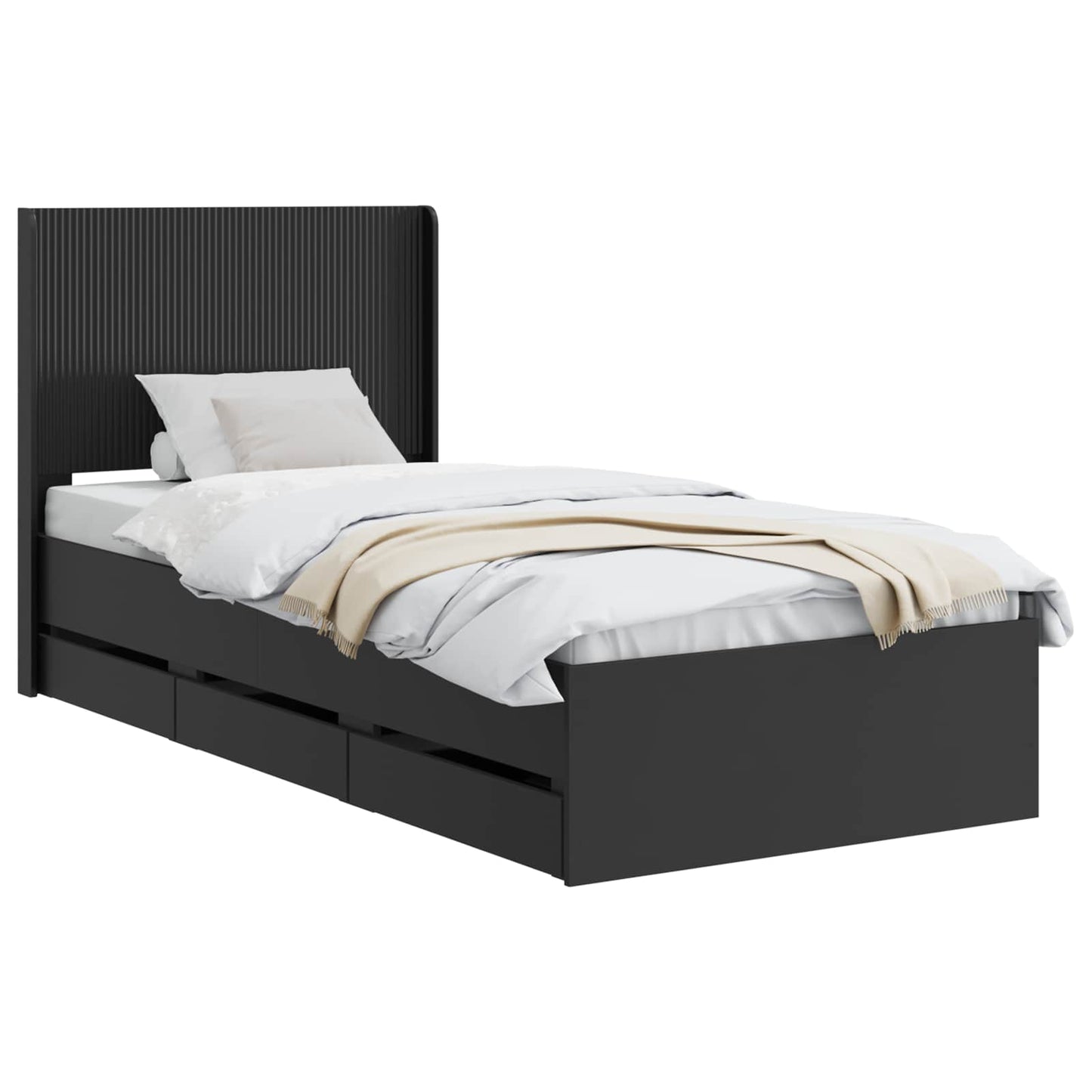Bedframe met opbergruimte en hoofdbord Zwart 100 x 200 cm is nu te koop bij PeponiXL, paradijselijk wonen!