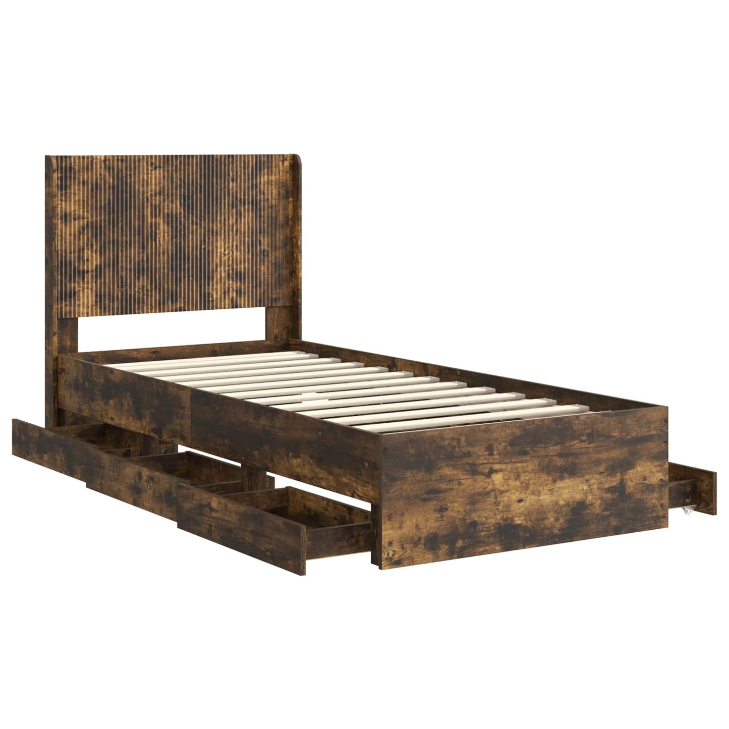 Bedframe met opbergruimte en hoofdbord met lade Gerookt eiken is nu te koop bij PeponiXL, paradijselijk wonen!