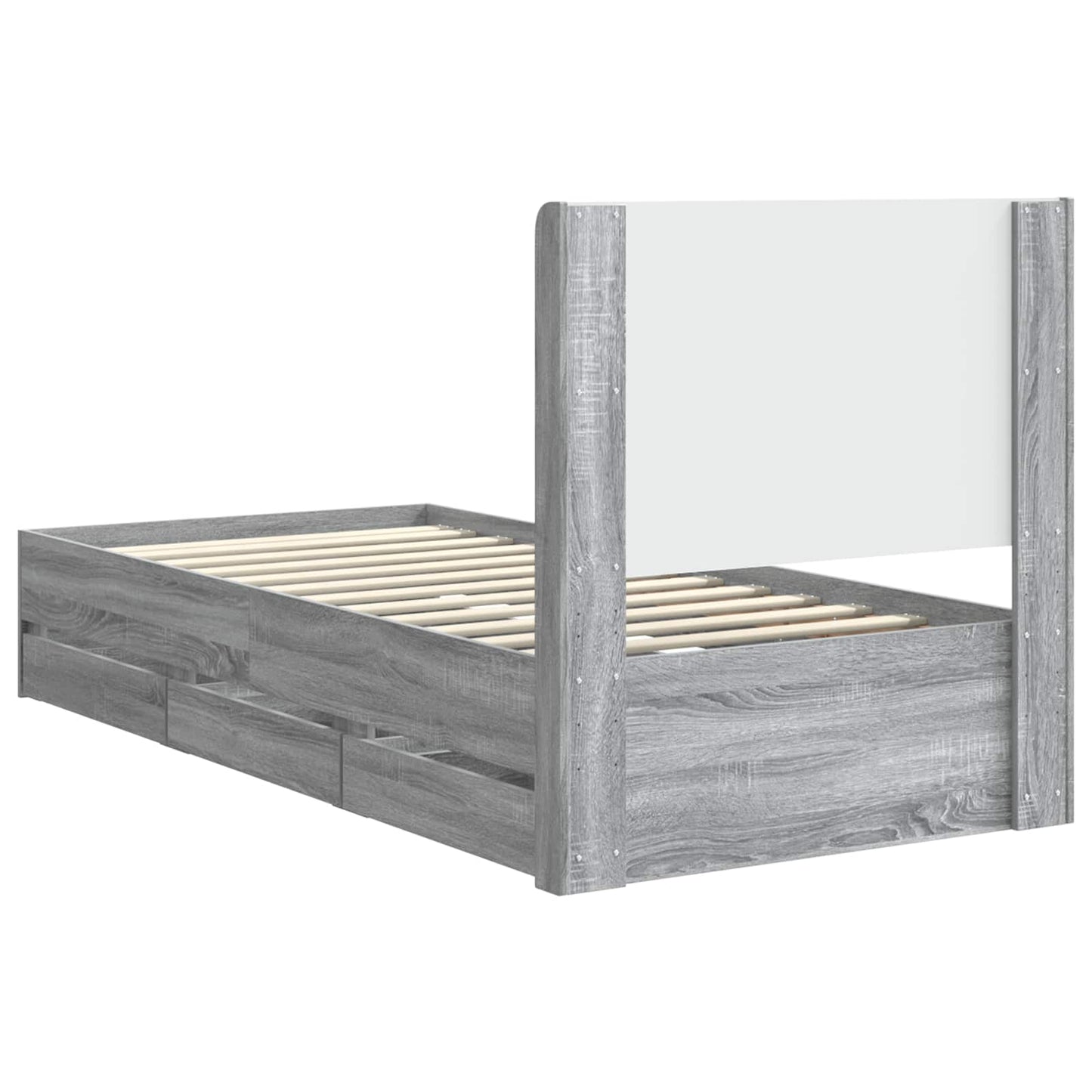 Bedframe met opbergruimte en hoofdbord met lade Grijs sonoma is nu te koop bij PeponiXL, paradijselijk wonen!