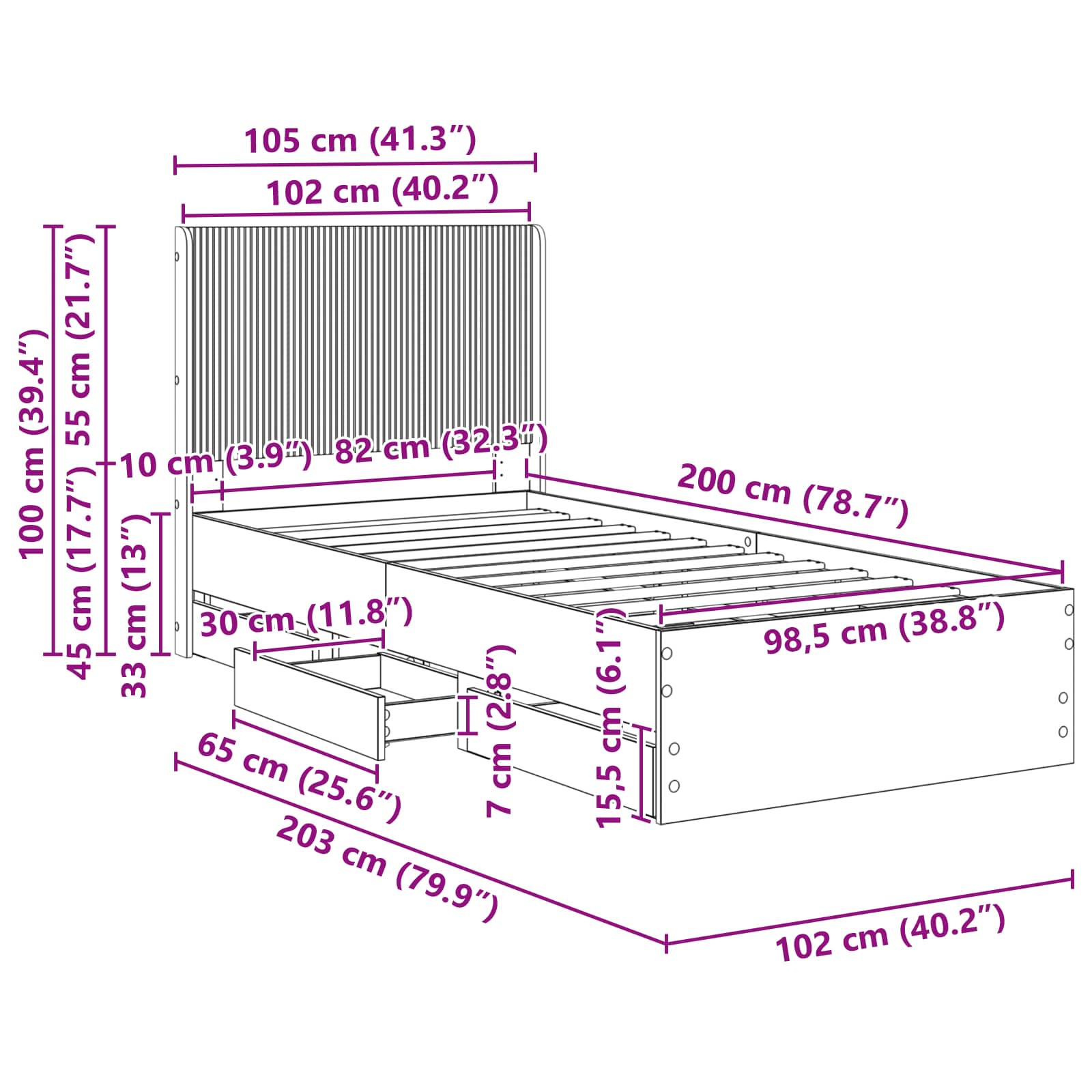 Bedframe met opbergruimte en hoofdbord met lade Grijs sonoma is nu te koop bij PeponiXL, paradijselijk wonen!