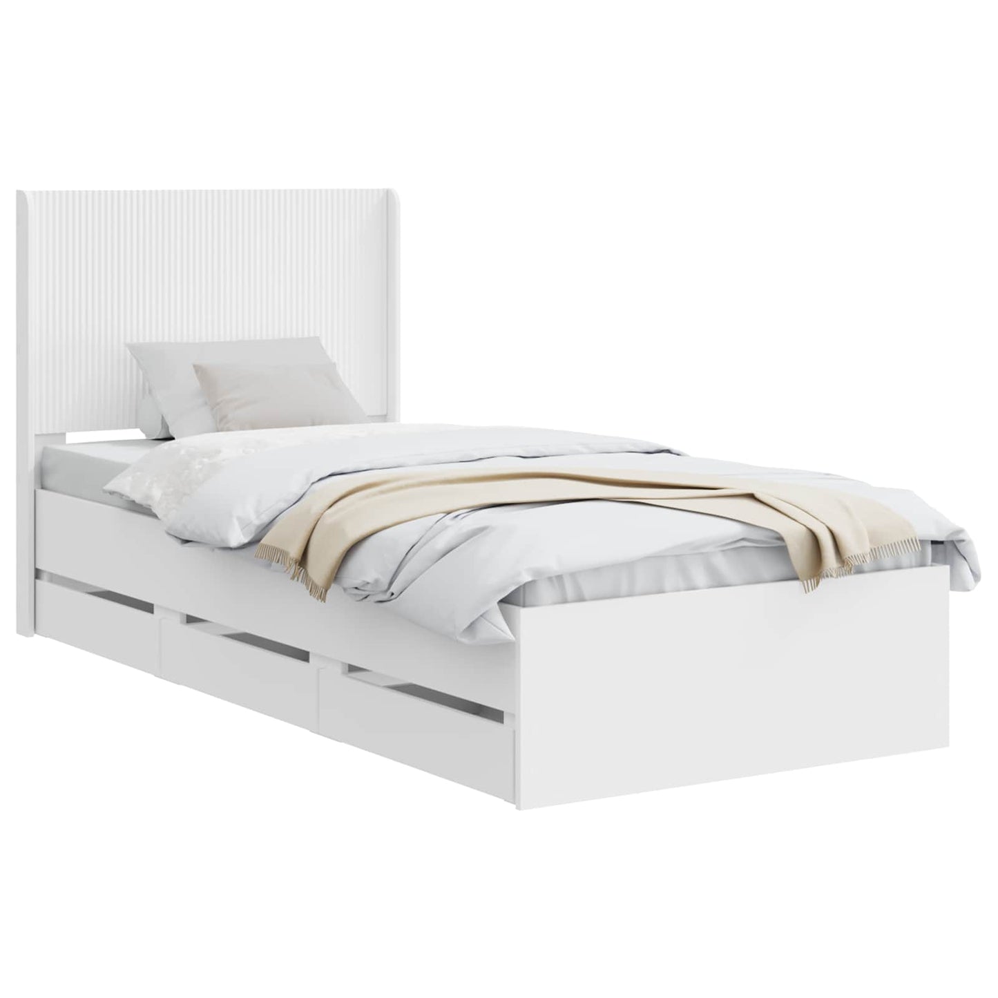 Bedframe met opbergruimte en hoofdbord met lade Wit 90 x 200 cm is nu te koop bij PeponiXL, paradijselijk wonen!