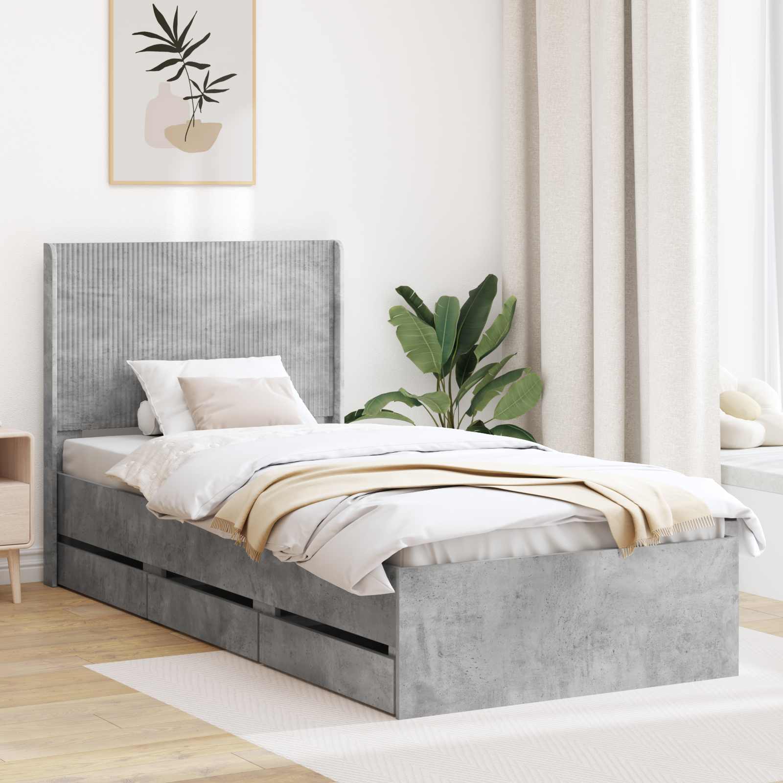 Bedframe met opbergruimte en hoofdbord Betongrijs 90 x 200 cm is nu te koop bij PeponiXL, paradijselijk wonen!