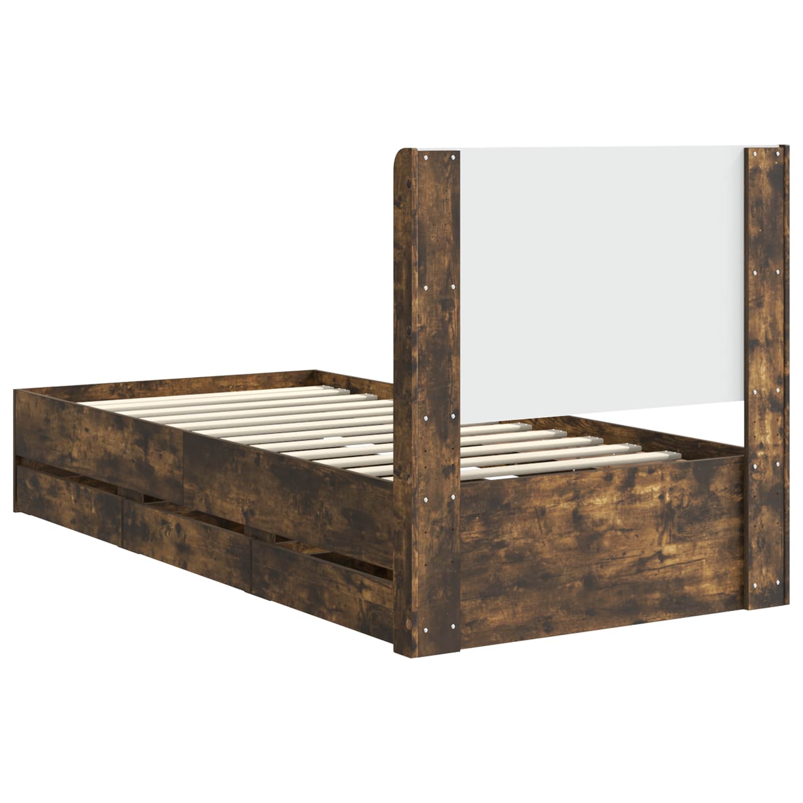 Bedframe met opbergruimte en hoofdbord met lade Gerookt eiken is nu te koop bij PeponiXL, paradijselijk wonen!