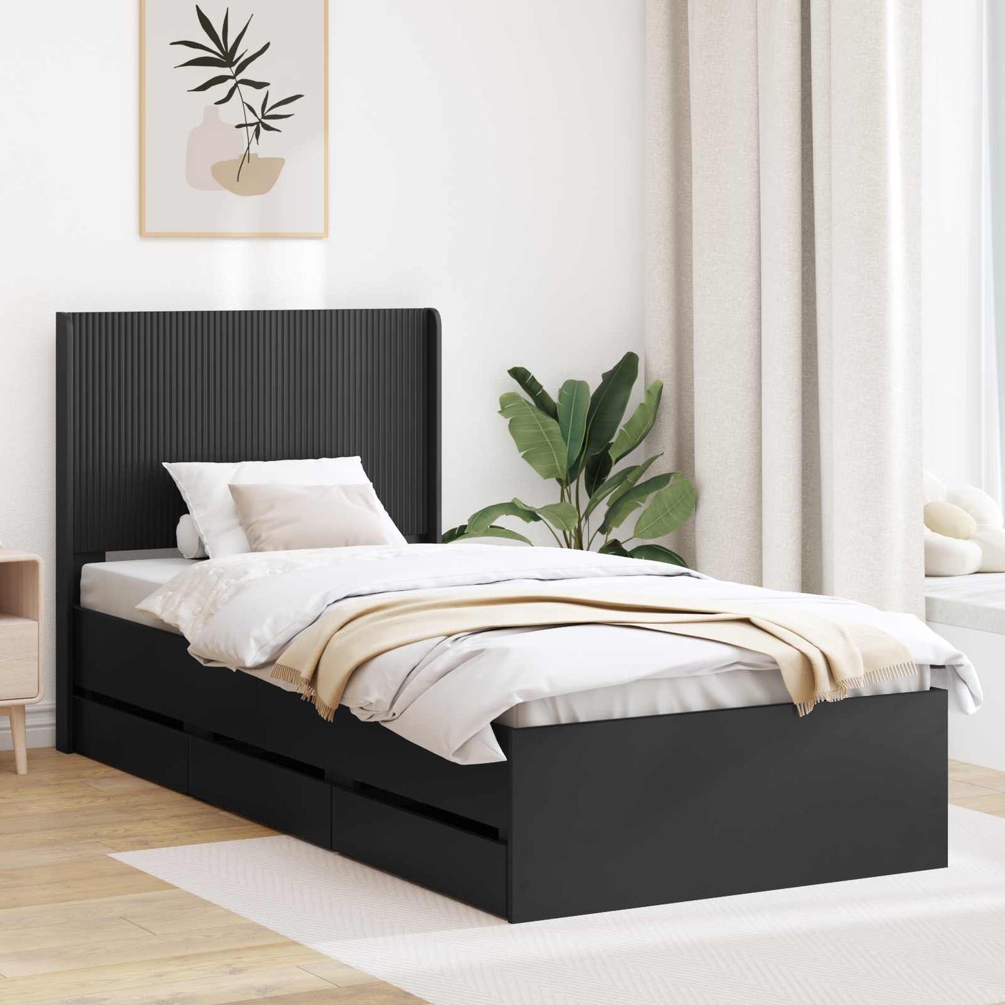 Bedframe met opbergruimte en hoofdbord Zwart 90 x 190 cm is nu te koop bij PeponiXL, paradijselijk wonen!