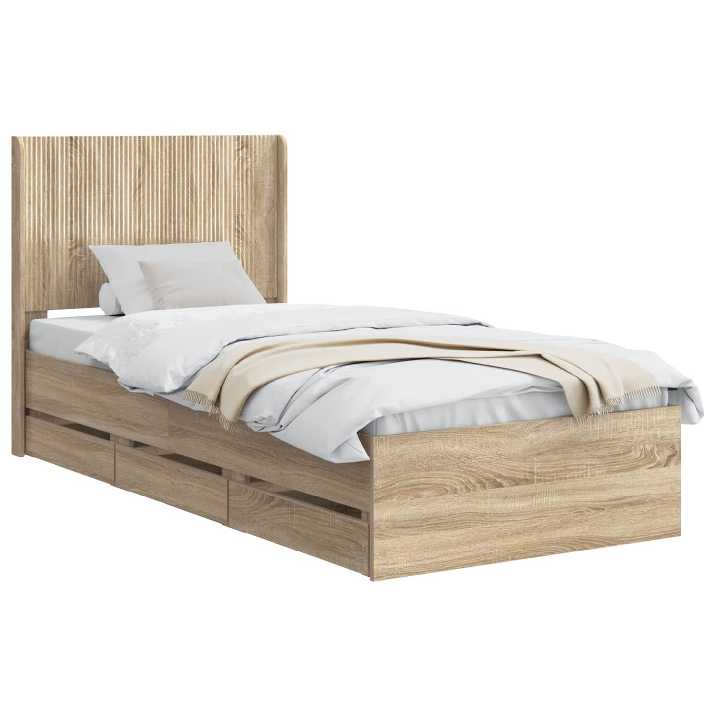 Bedframe met opbergruimte en hoofdbord Sonoma Eiken 90 x 190 cm is nu te koop bij PeponiXL, paradijselijk wonen!