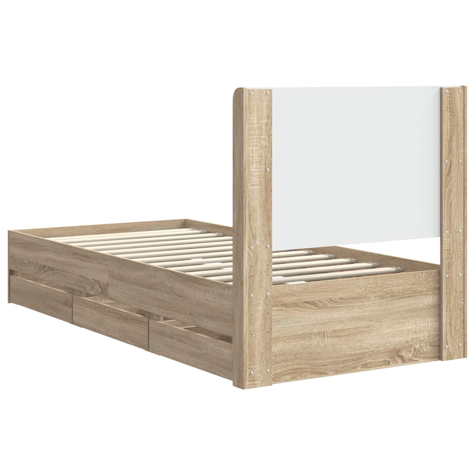 Bedframe met opbergruimte en hoofdbord Sonoma Eiken 90 x 190 cm is nu te koop bij PeponiXL, paradijselijk wonen!