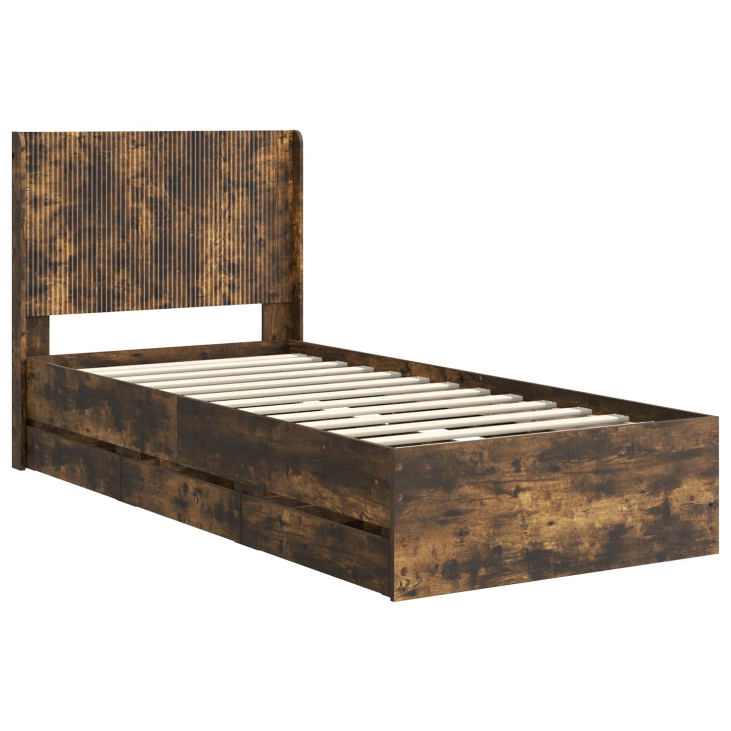 Bedframe met opbergruimte en hoofdbord met lade Gerookt eiken is nu te koop bij PeponiXL, paradijselijk wonen!