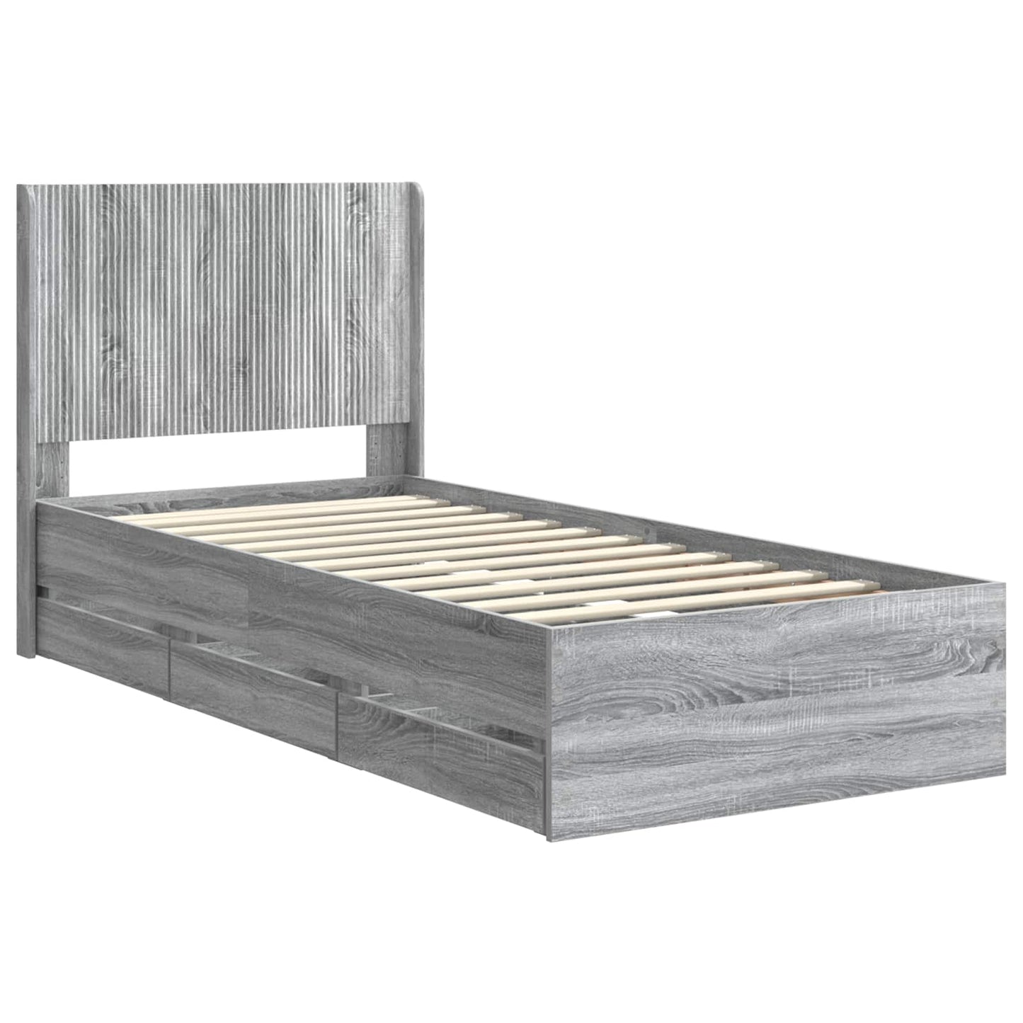 Bedframe met opbergruimte en hoofdbord Grijs sonoma 90 x 190 cm is nu te koop bij PeponiXL, paradijselijk wonen!