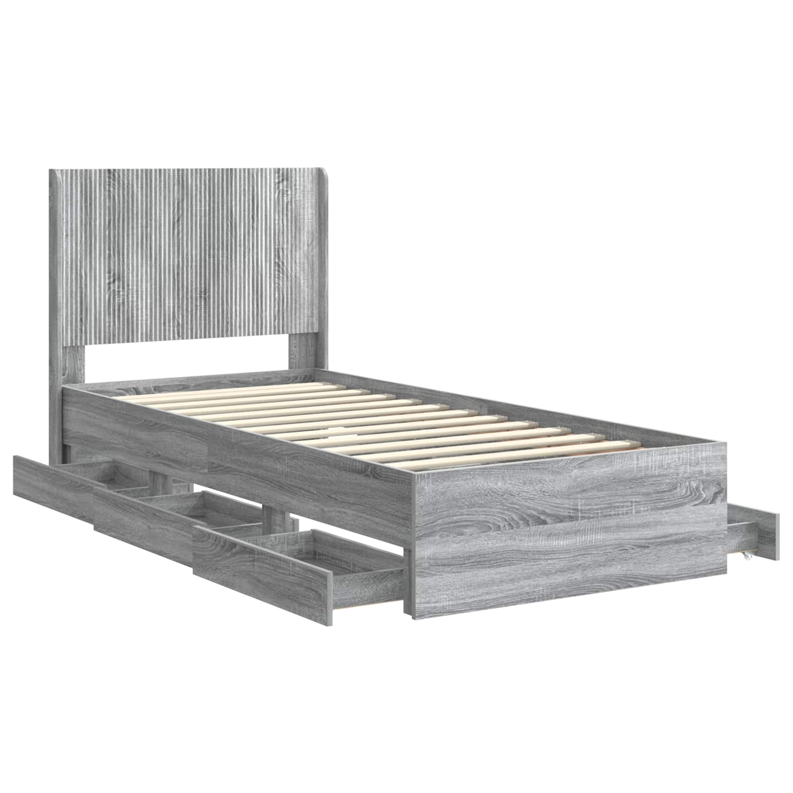Bedframe met opbergruimte en hoofdbord Grijs sonoma 90 x 190 cm is nu te koop bij PeponiXL, paradijselijk wonen!