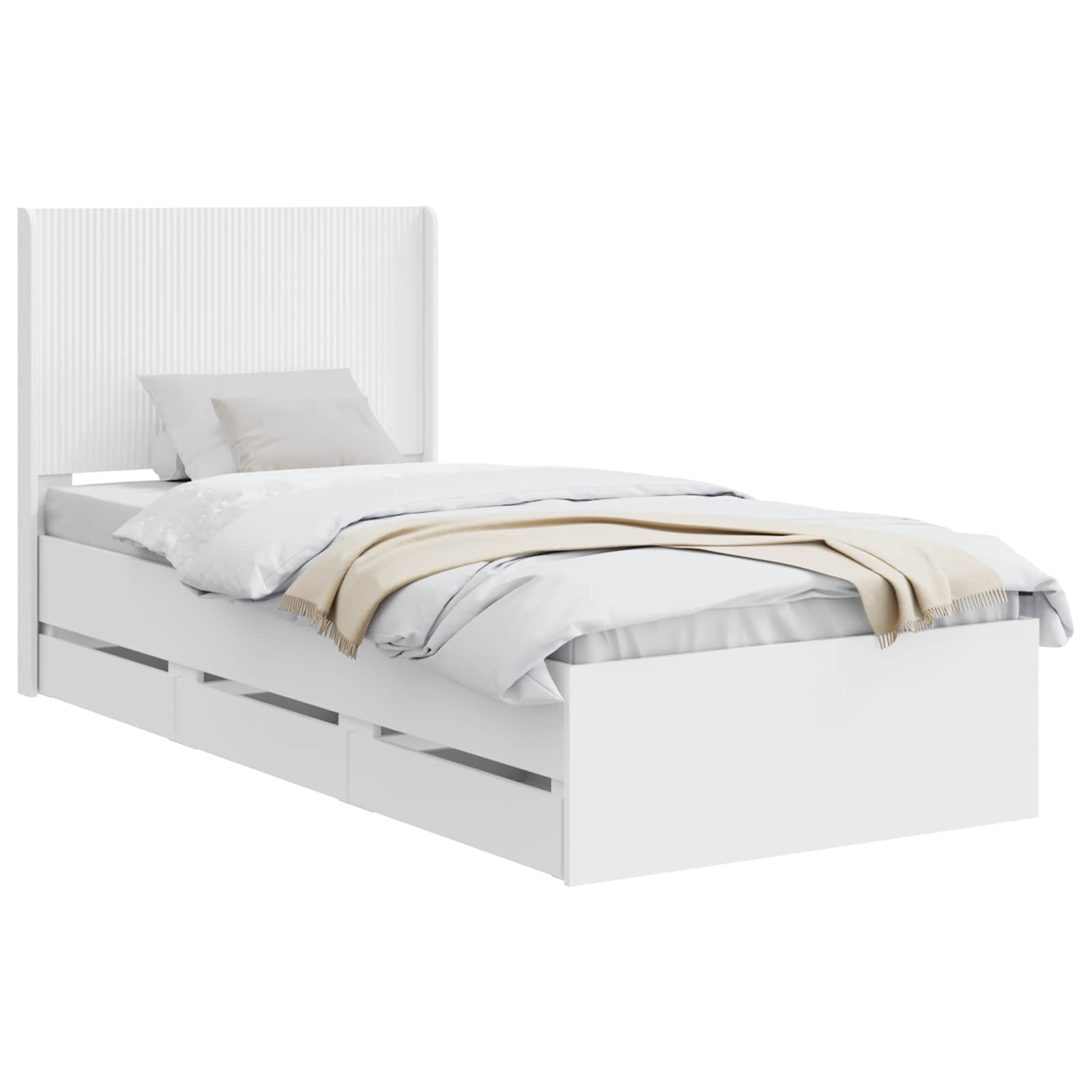 Bedframe met opbergruimte en hoofdbord met lade Wit 75 x 190 cm is nu te koop bij PeponiXL, paradijselijk wonen!