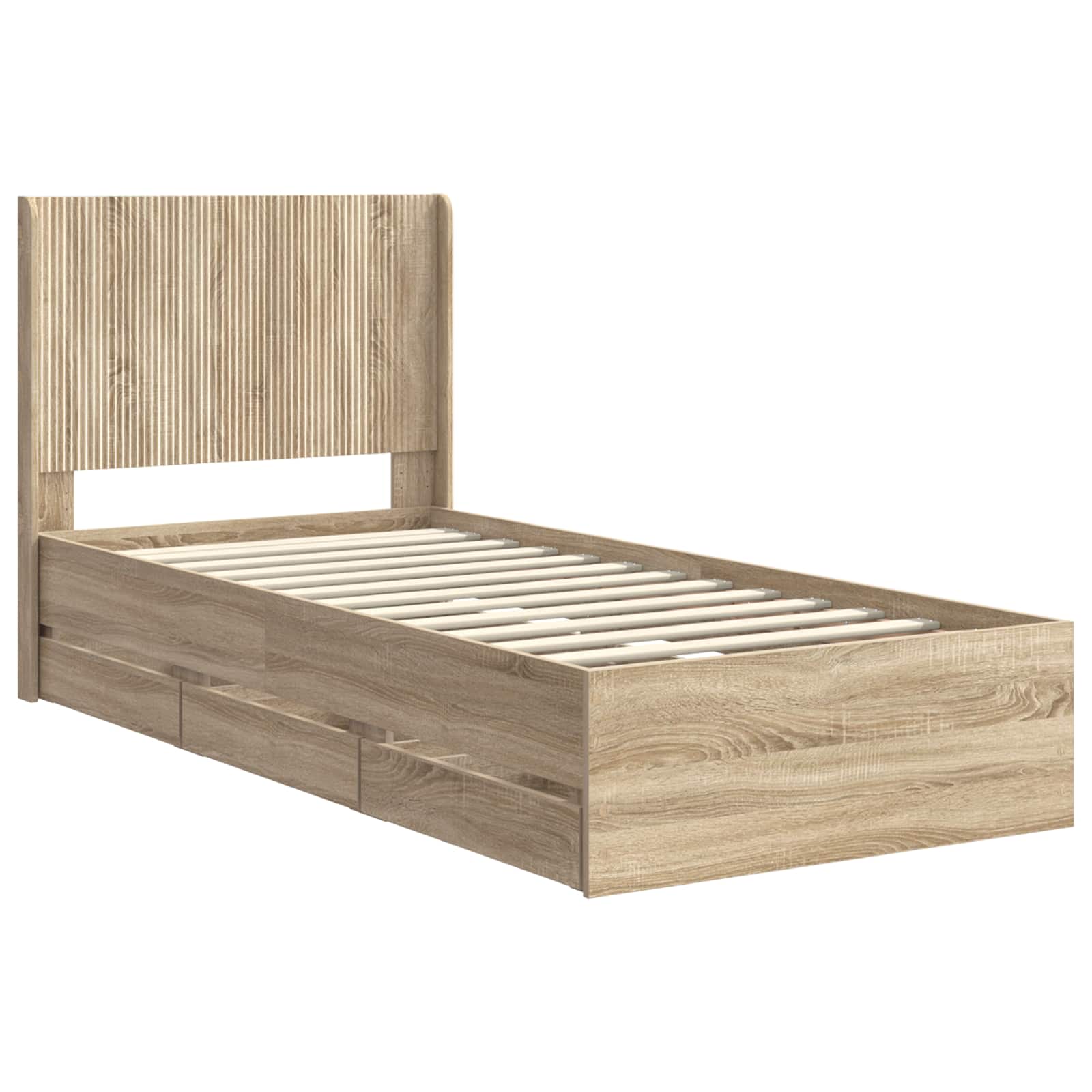 Bedframe met opbergruimte en hoofdbord Sonoma Eiken 75 x 190 cm is nu te koop bij PeponiXL, paradijselijk wonen!