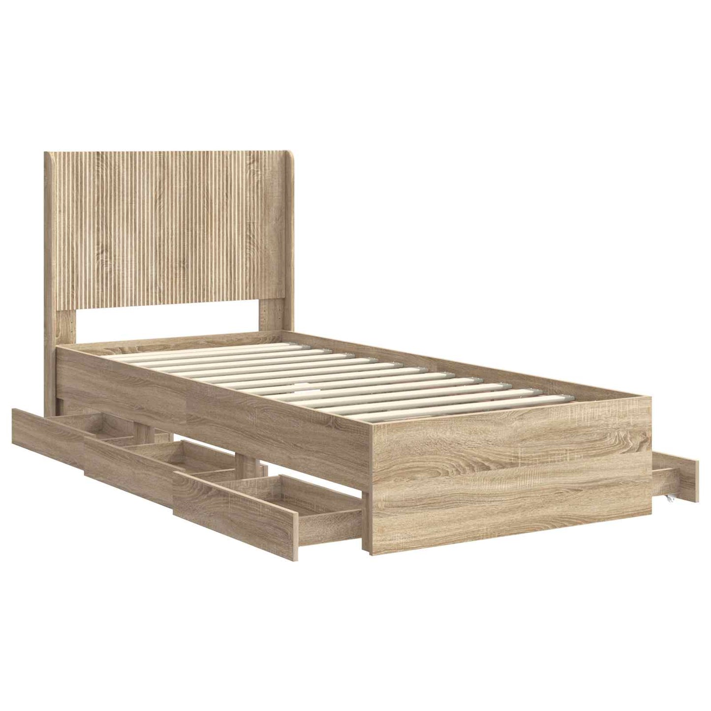 Bedframe met opbergruimte en hoofdbord Sonoma Eiken 75 x 190 cm is nu te koop bij PeponiXL, paradijselijk wonen!