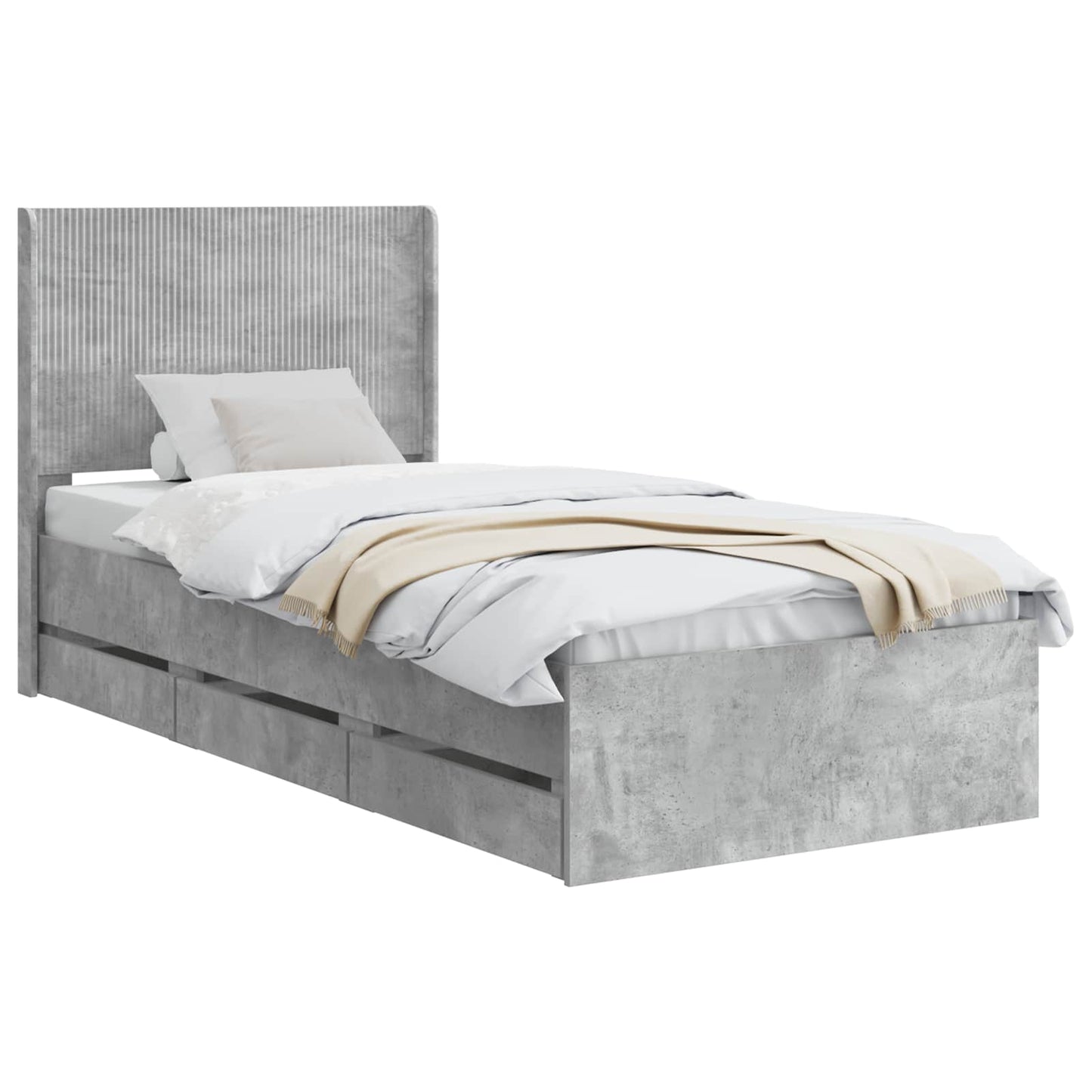 Bedframe met opbergruimte en hoofdbord Betongrijs 75 x 190 cm is nu te koop bij PeponiXL, paradijselijk wonen!