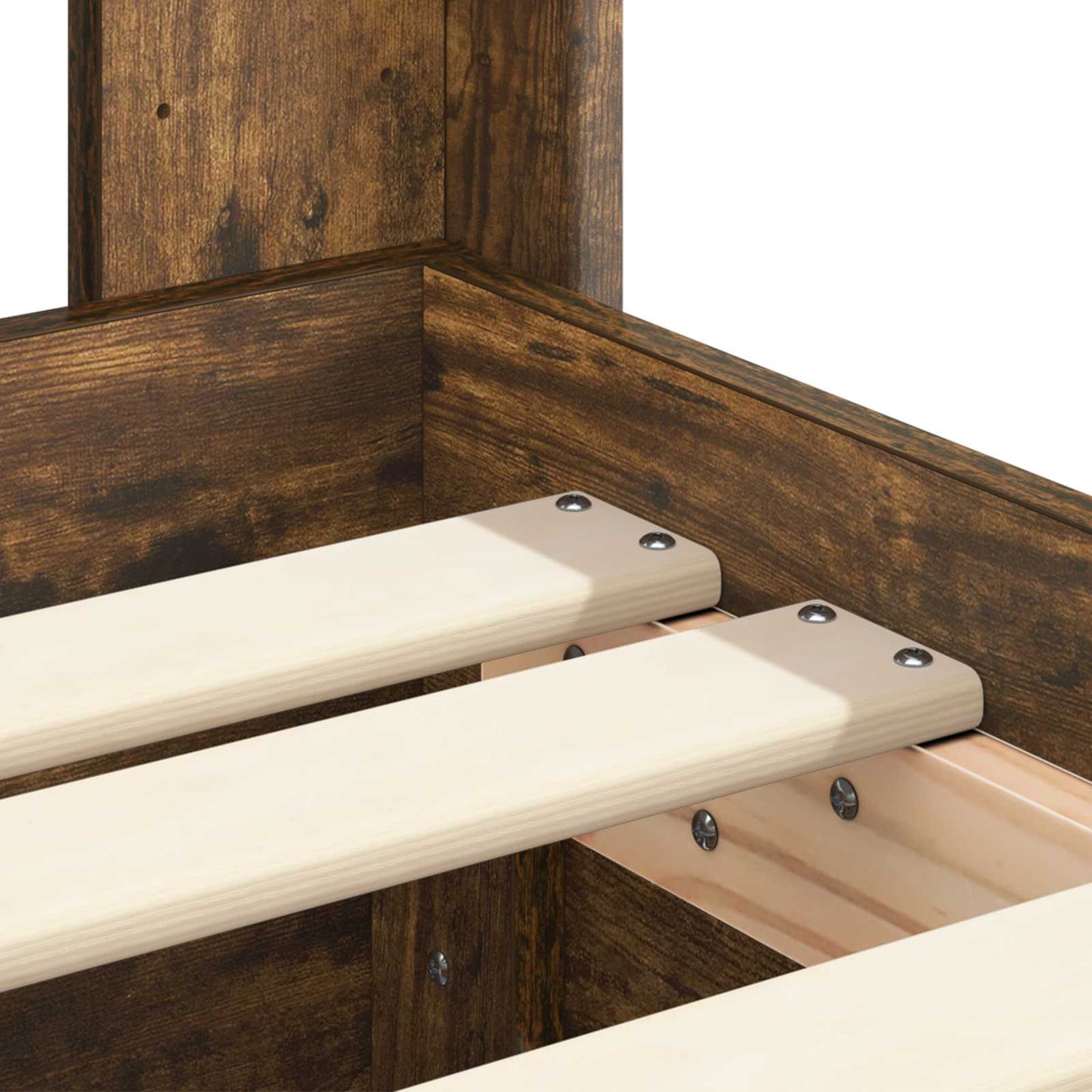 Bedframe met opbergruimte en hoofdbord met lade Gerookt eiken is nu te koop bij PeponiXL, paradijselijk wonen!