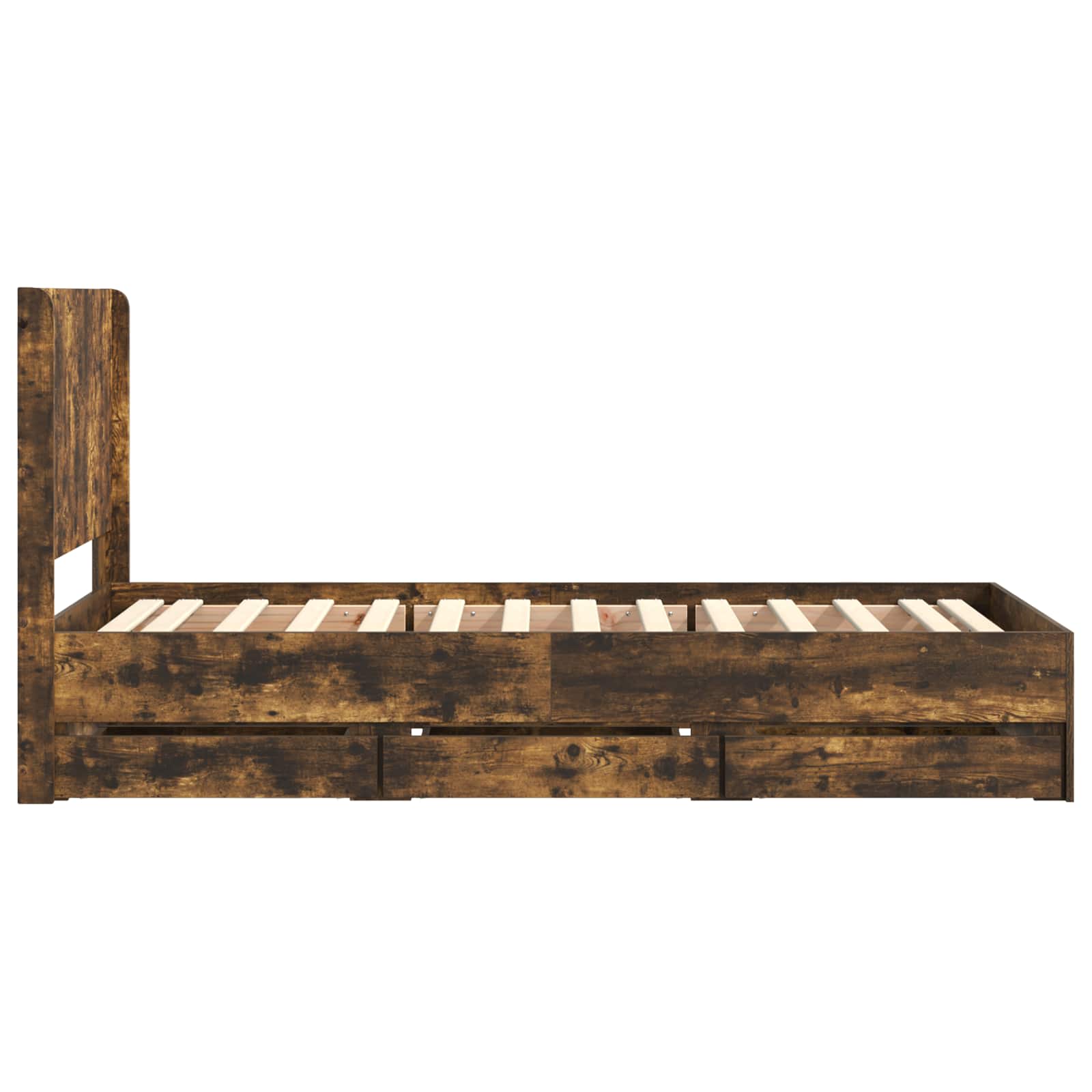 Bedframe met opbergruimte en hoofdbord met lade Gerookt eiken is nu te koop bij PeponiXL, paradijselijk wonen!