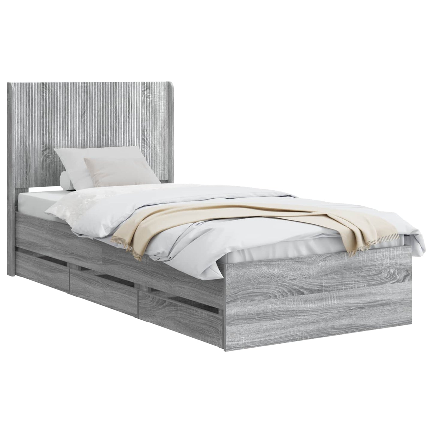 Bedframe met opbergruimte en hoofdbord Grijs sonoma 75 x 190 cm is nu te koop bij PeponiXL, paradijselijk wonen!
