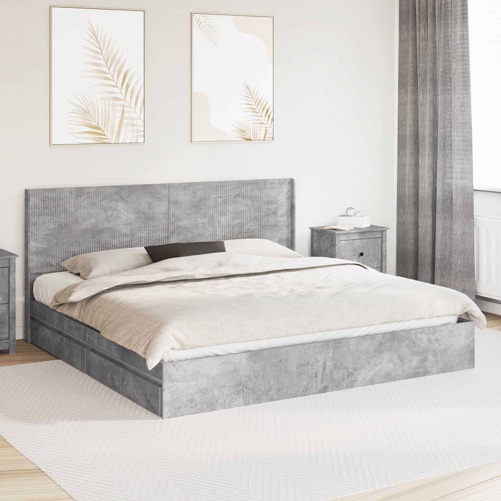 Bedframe met opbergruimte en hoofdbord Betongrijs 180 x 200 cm is nu te koop bij PeponiXL, paradijselijk wonen!
