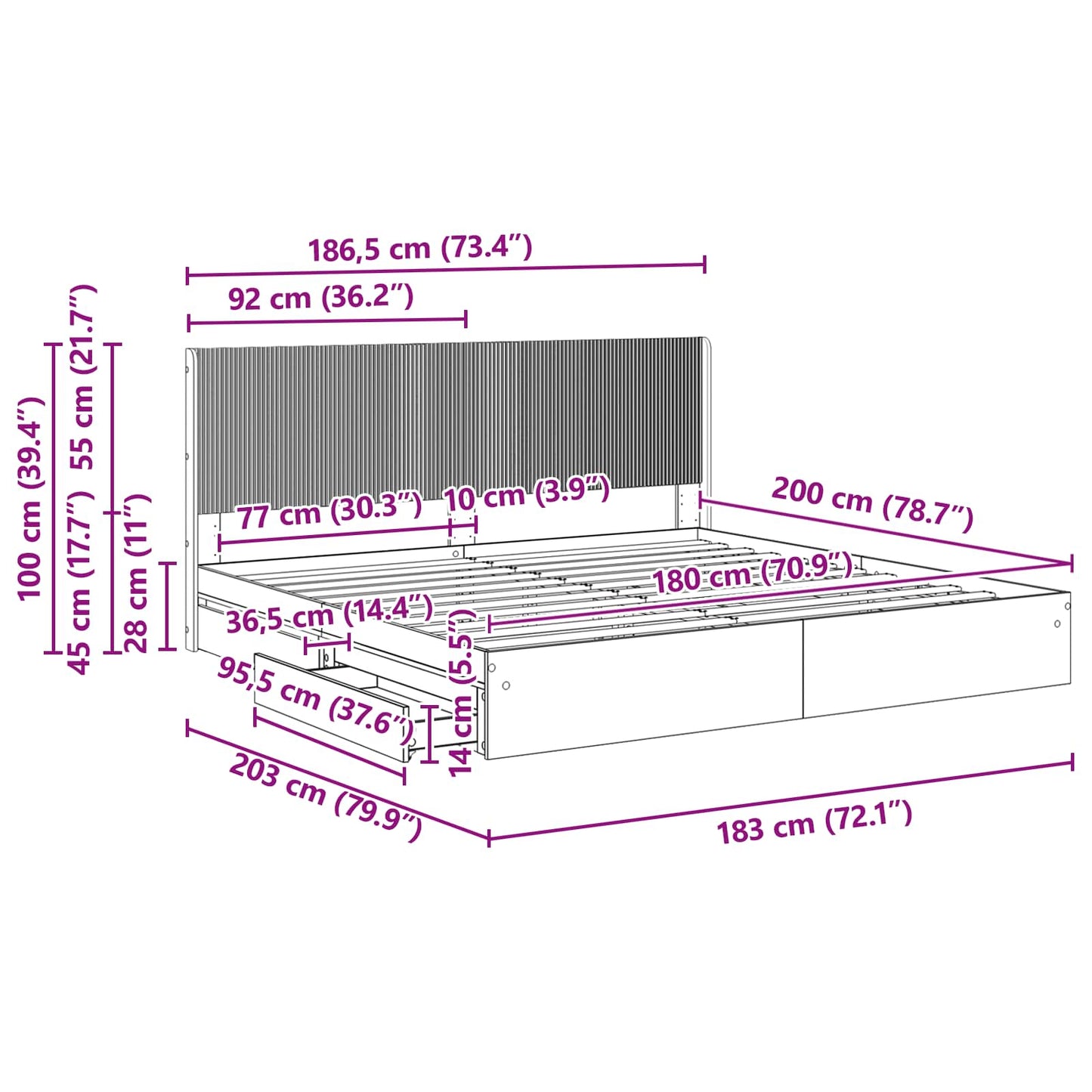 Bedframe met opbergruimte en hoofdbord Betongrijs 180 x 200 cm is nu te koop bij PeponiXL, paradijselijk wonen!
