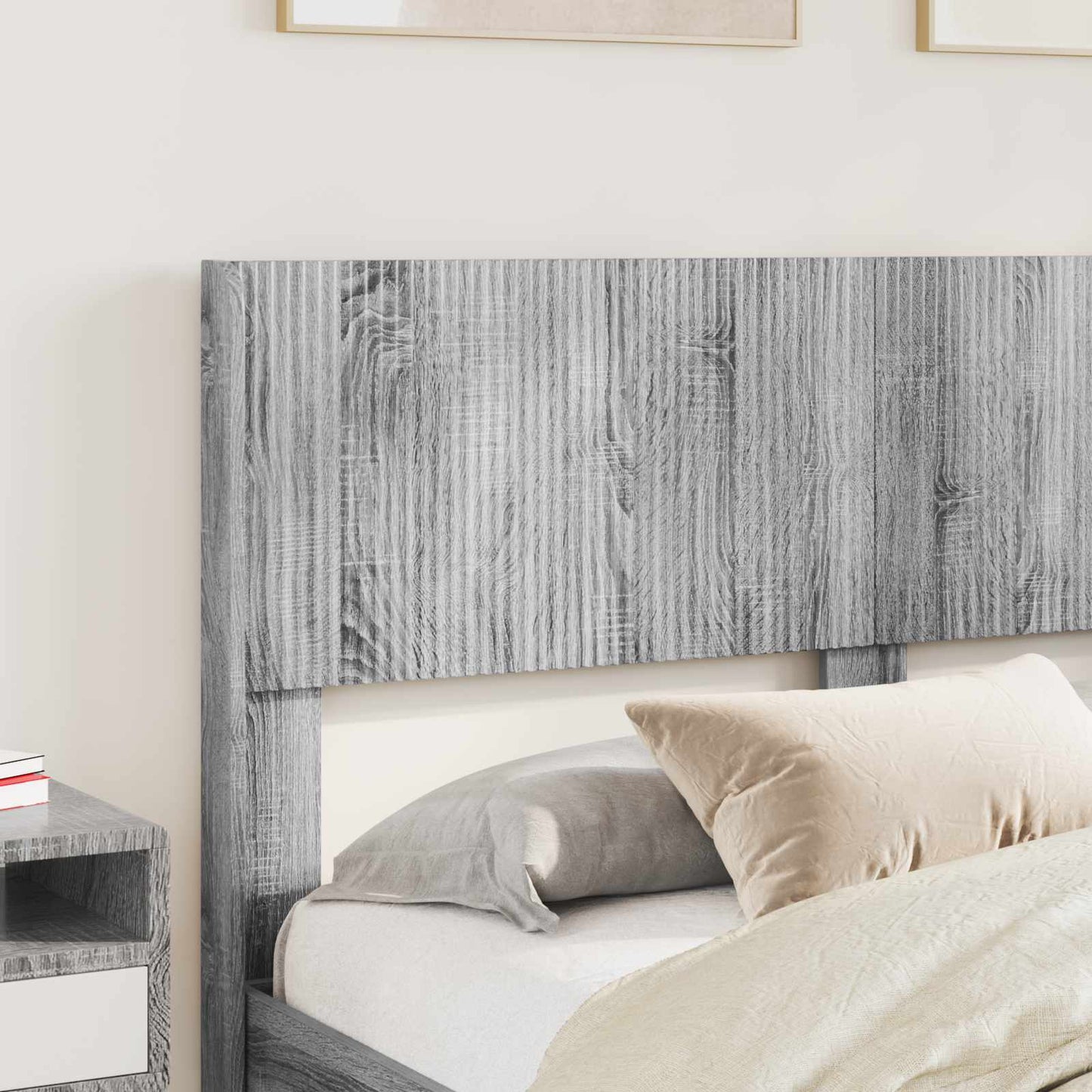 Bedframe met opbergruimte en hoofdbord met lade Grijs sonoma is nu te koop bij PeponiXL, paradijselijk wonen!