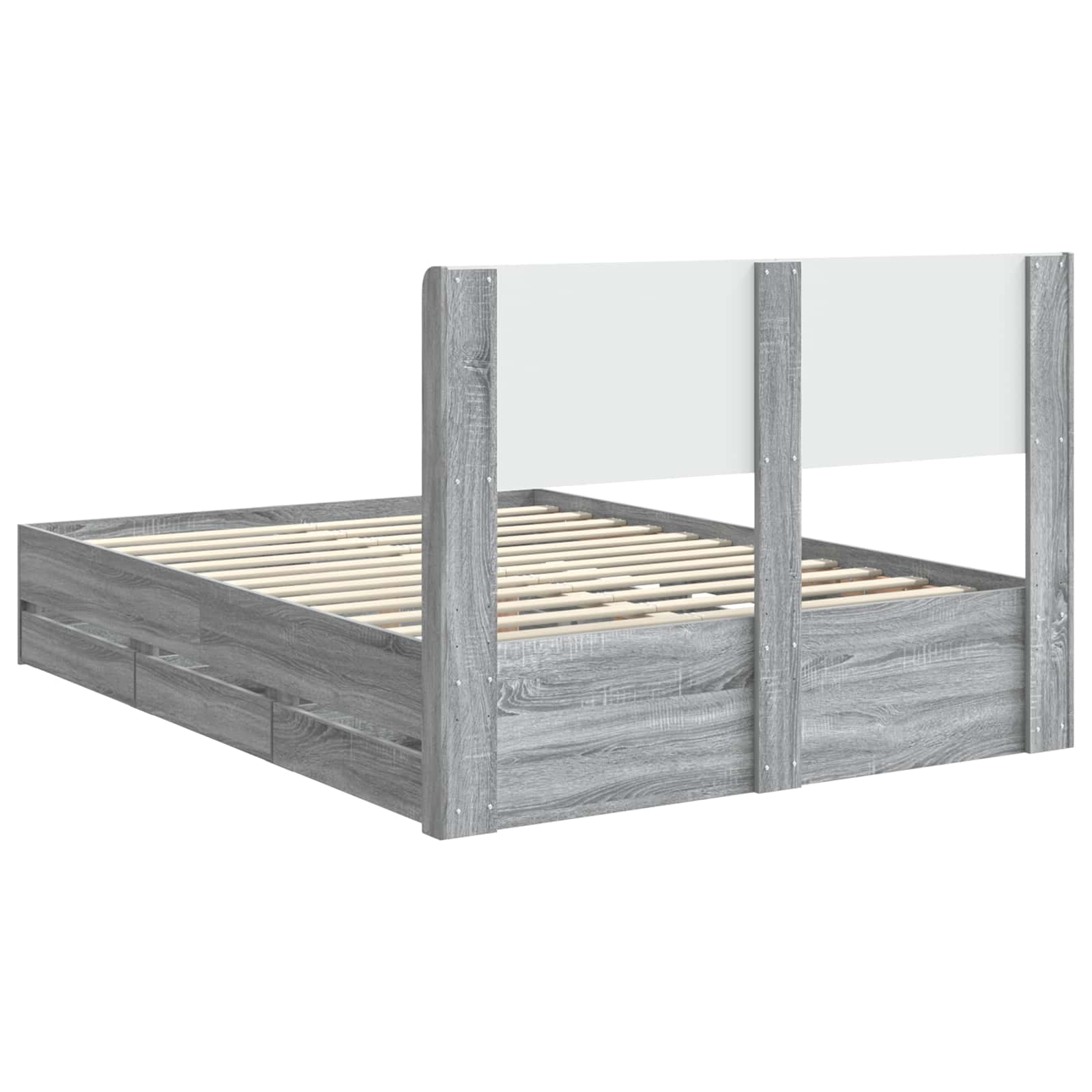 Bedframe met opbergruimte en hoofdbord met lade Grijs sonoma is nu te koop bij PeponiXL, paradijselijk wonen!