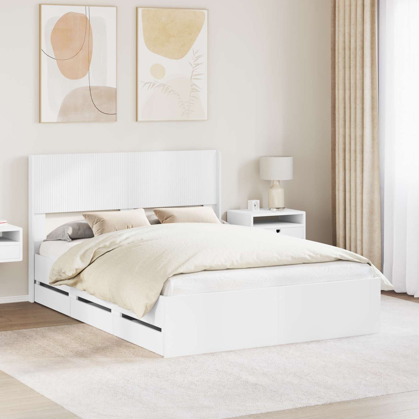 Bedframe met opbergruimte en hoofdbord Wit 150 x 200 cm is nu te koop bij PeponiXL, paradijselijk wonen!