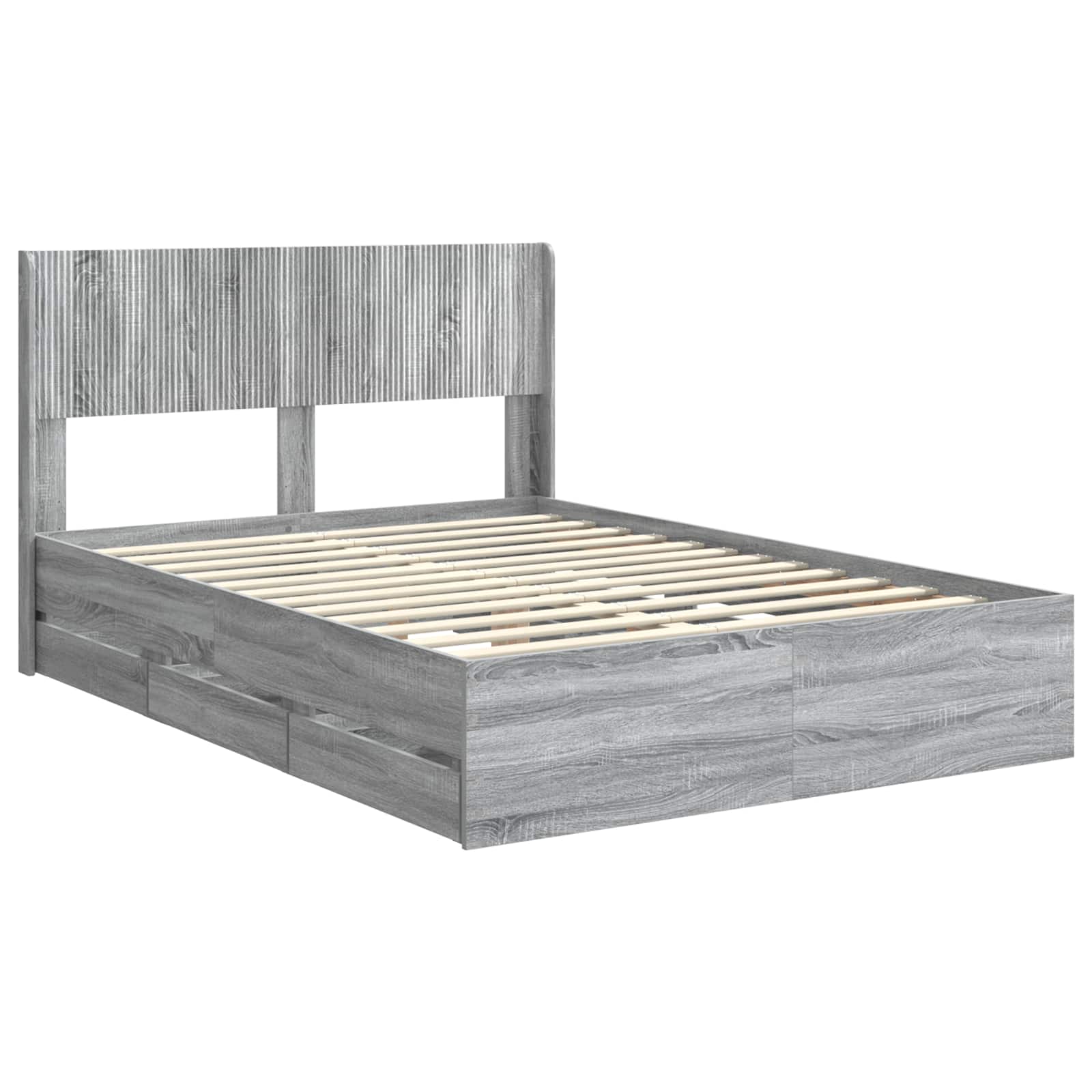Bedframe met opbergruimte en hoofdbord met lade Grijs sonoma is nu te koop bij PeponiXL, paradijselijk wonen!
