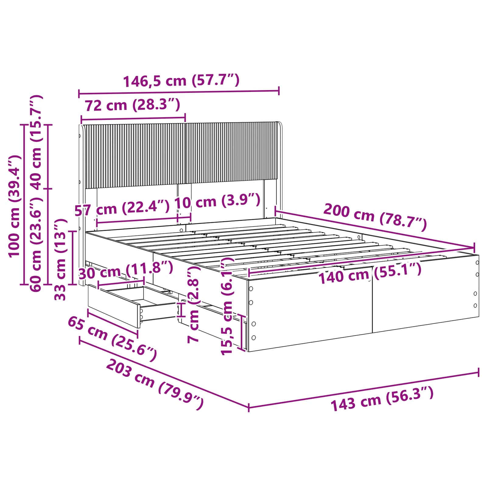 Bedframe met opbergruimte en hoofdbord Zwart 140 x 200 cm is nu te koop bij PeponiXL, paradijselijk wonen!