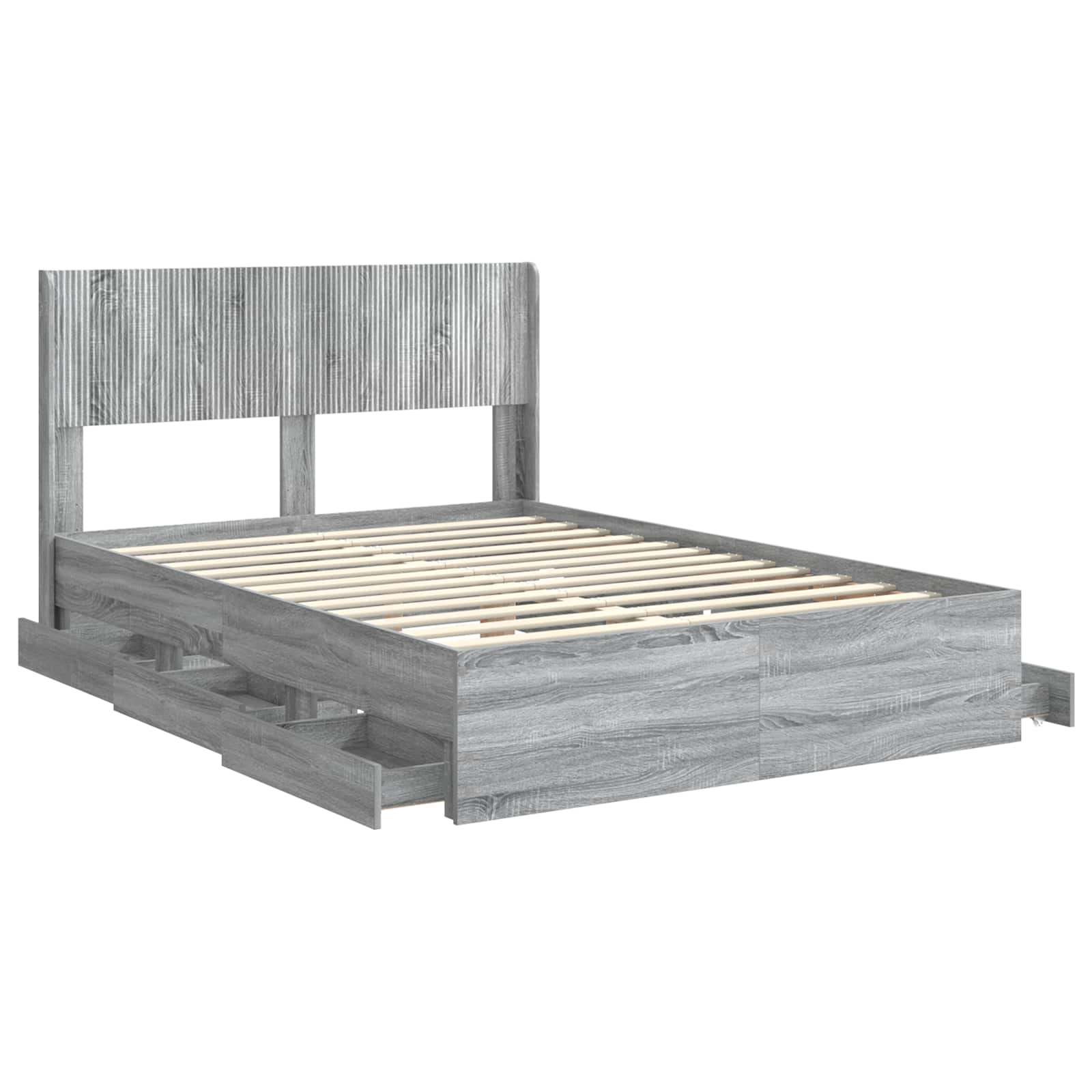 Bedframe met opbergruimte en hoofdbord met lade Grijs sonoma is nu te koop bij PeponiXL, paradijselijk wonen!