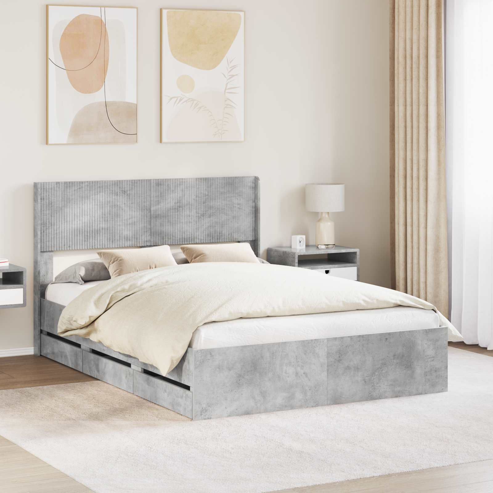 Bedframe met opbergruimte en hoofdbord Betongrijs 140 x 190 cm is nu te koop bij PeponiXL, paradijselijk wonen!