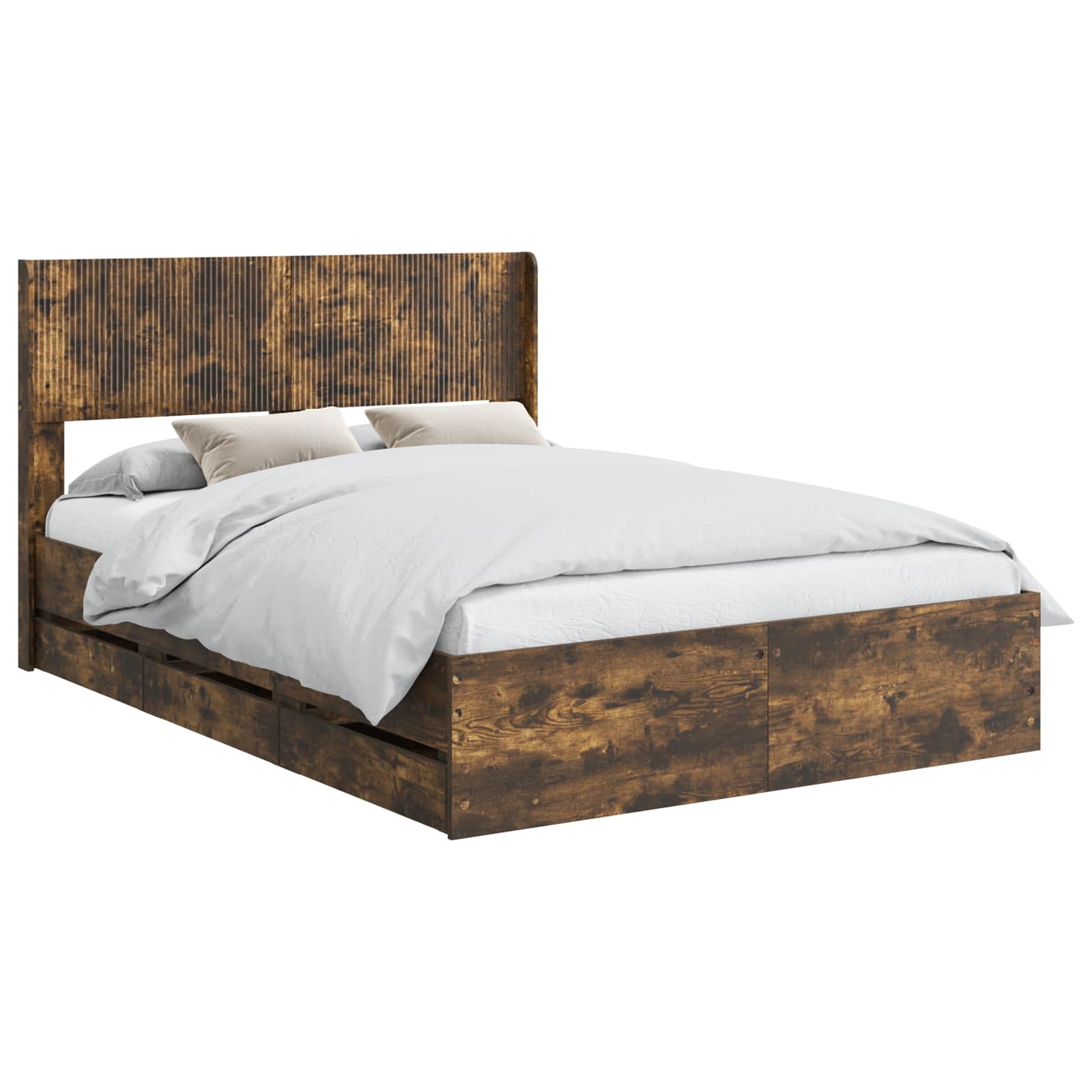 Bedframe met opbergruimte en hoofdbord met lade Gerookt eiken is nu te koop bij PeponiXL, paradijselijk wonen!