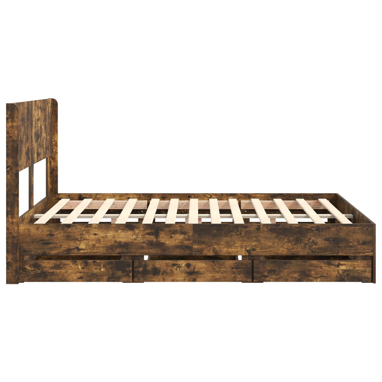 Bedframe met opbergruimte en hoofdbord met lade Gerookt eiken is nu te koop bij PeponiXL, paradijselijk wonen!