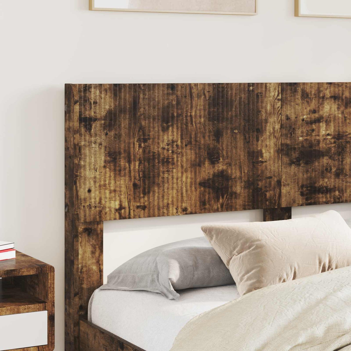 Bedframe met opbergruimte en hoofdbord met lade Gerookt eiken is nu te koop bij PeponiXL, paradijselijk wonen!