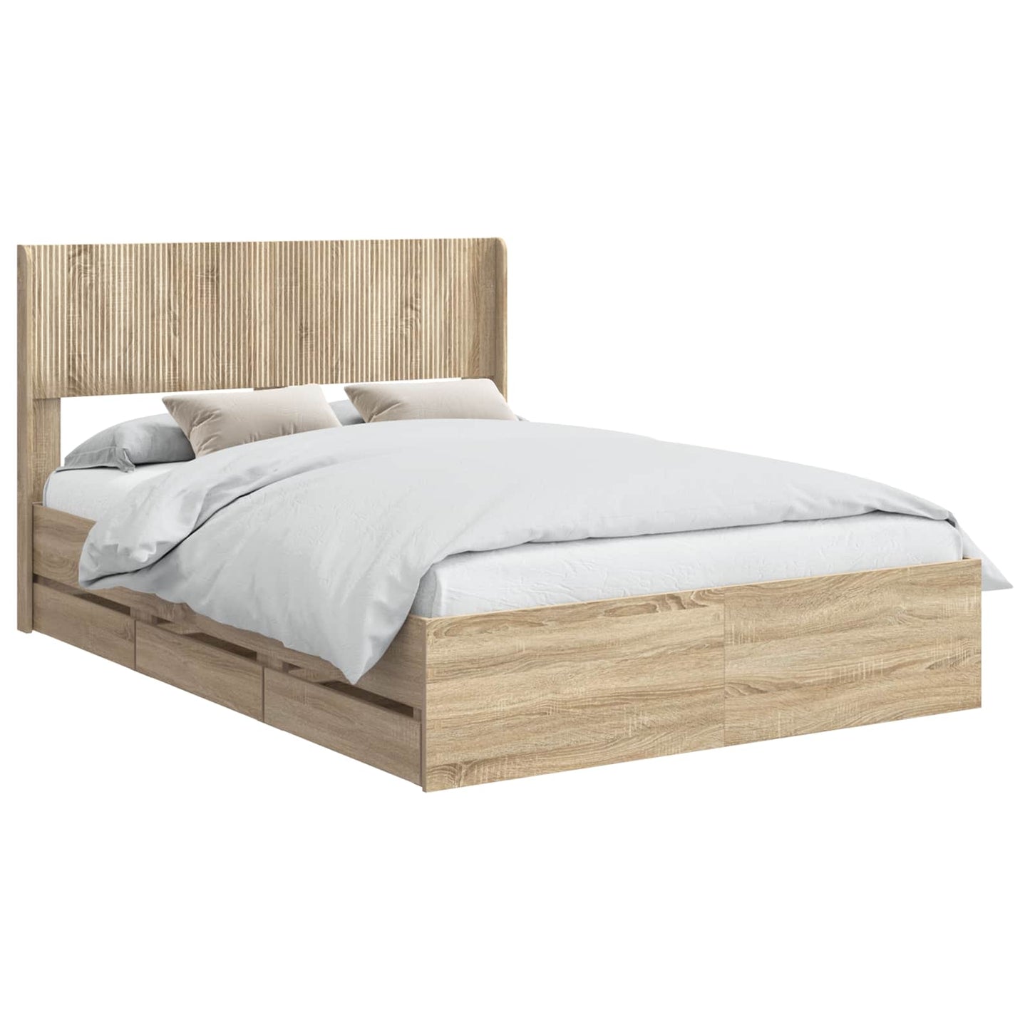 Bedframe met opbergruimte en hoofdbord met lade Sonoma Eiken is nu te koop bij PeponiXL, paradijselijk wonen!