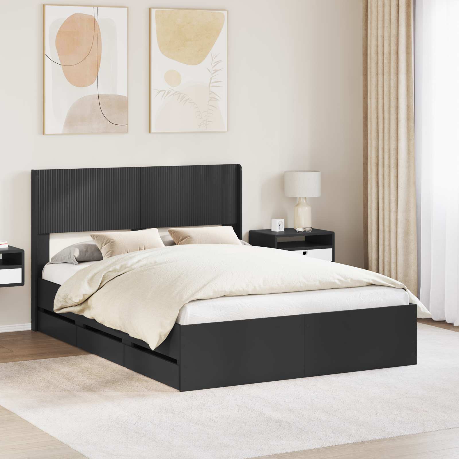 Bedframe met opbergruimte en hoofdbord Zwart 120 x 190 cm is nu te koop bij PeponiXL, paradijselijk wonen!