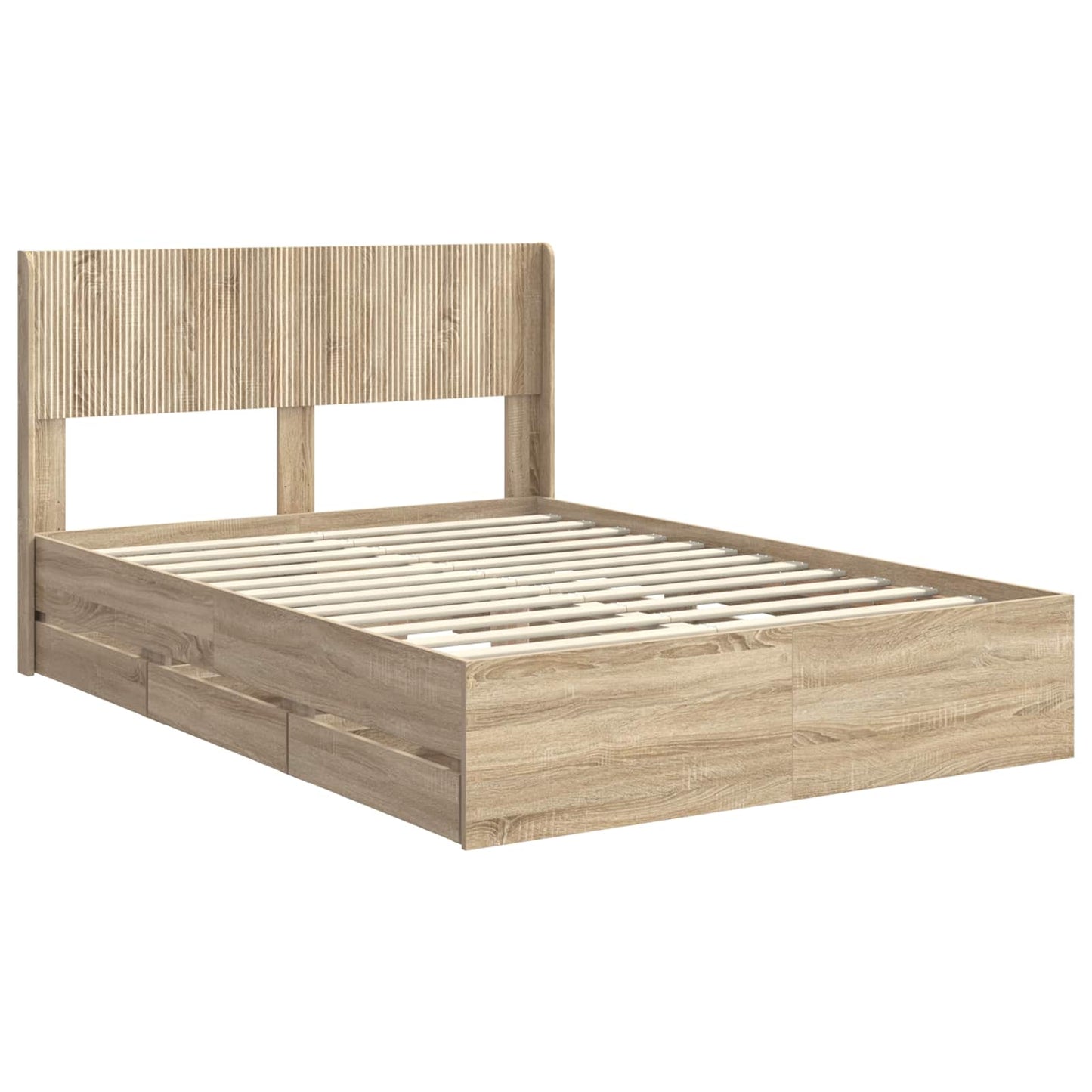 Bedframe met opbergruimte en hoofdbord met lade Sonoma Eiken is nu te koop bij PeponiXL, paradijselijk wonen!