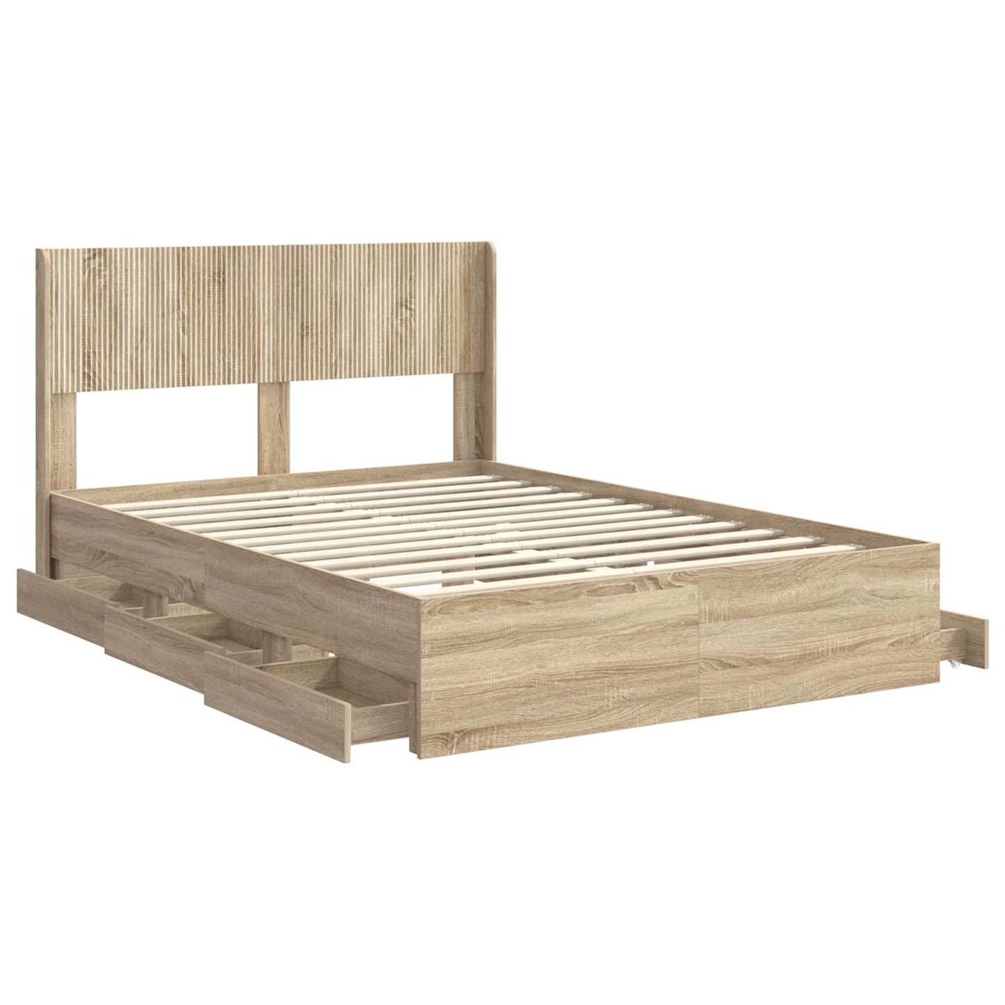 Bedframe met opbergruimte en hoofdbord met lade Sonoma Eiken is nu te koop bij PeponiXL, paradijselijk wonen!