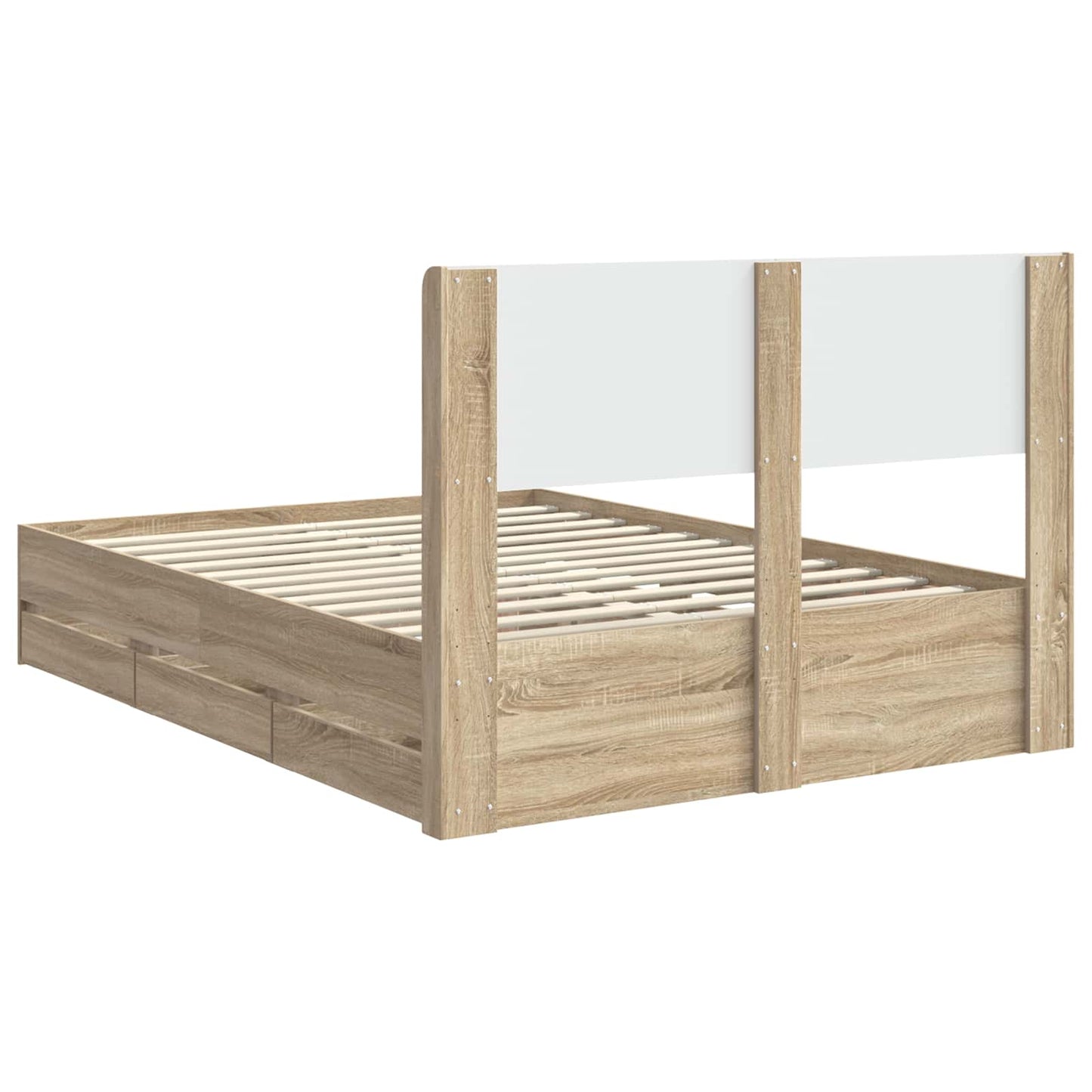 Bedframe met opbergruimte en hoofdbord met lade Sonoma Eiken is nu te koop bij PeponiXL, paradijselijk wonen!