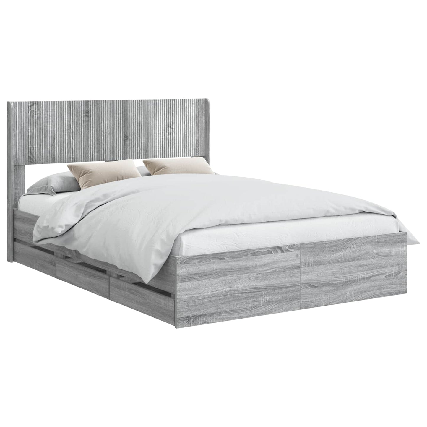 Bedframe met opbergruimte en hoofdbord met lade Grijs sonoma is nu te koop bij PeponiXL, paradijselijk wonen!