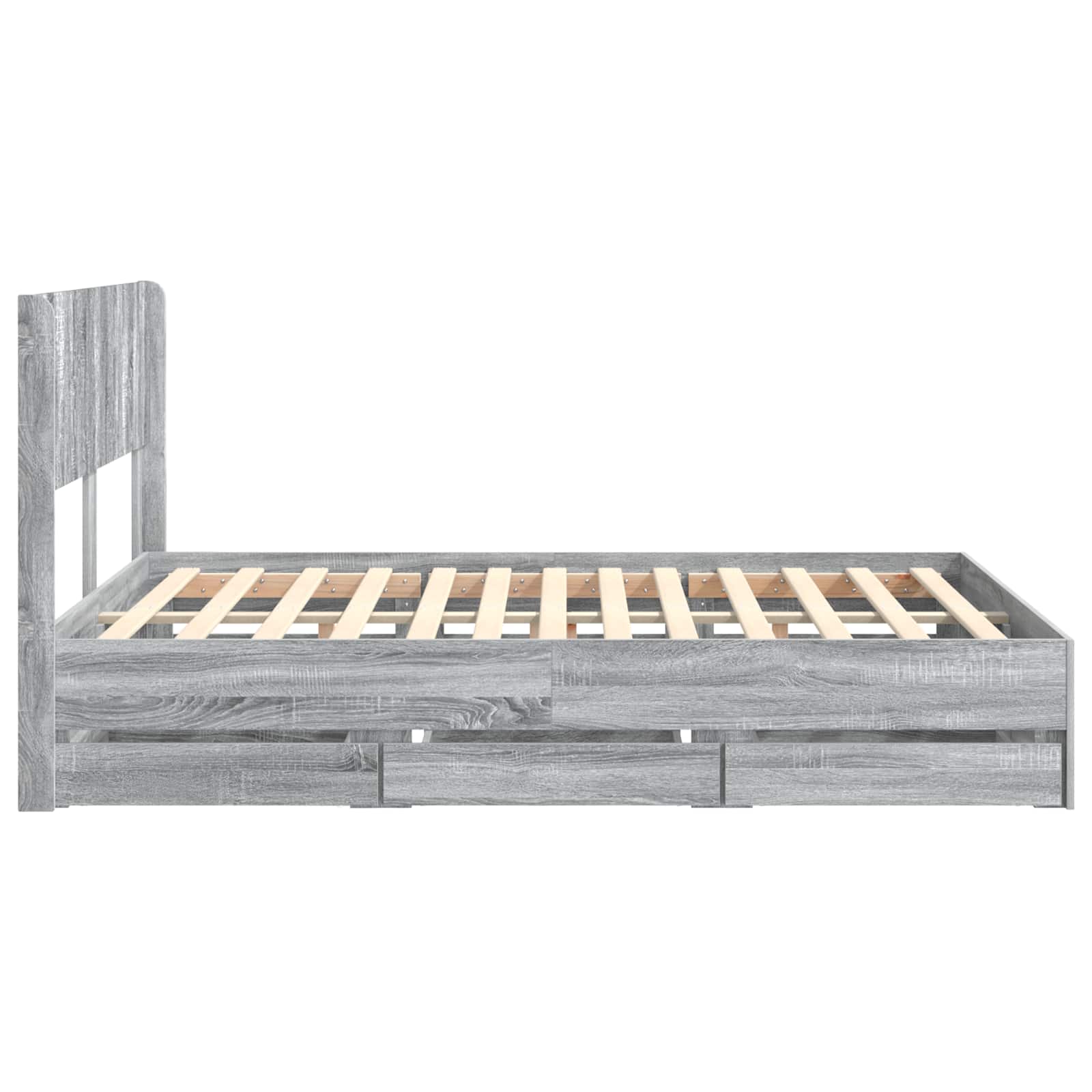 Bedframe met opbergruimte en hoofdbord met lade Grijs sonoma is nu te koop bij PeponiXL, paradijselijk wonen!