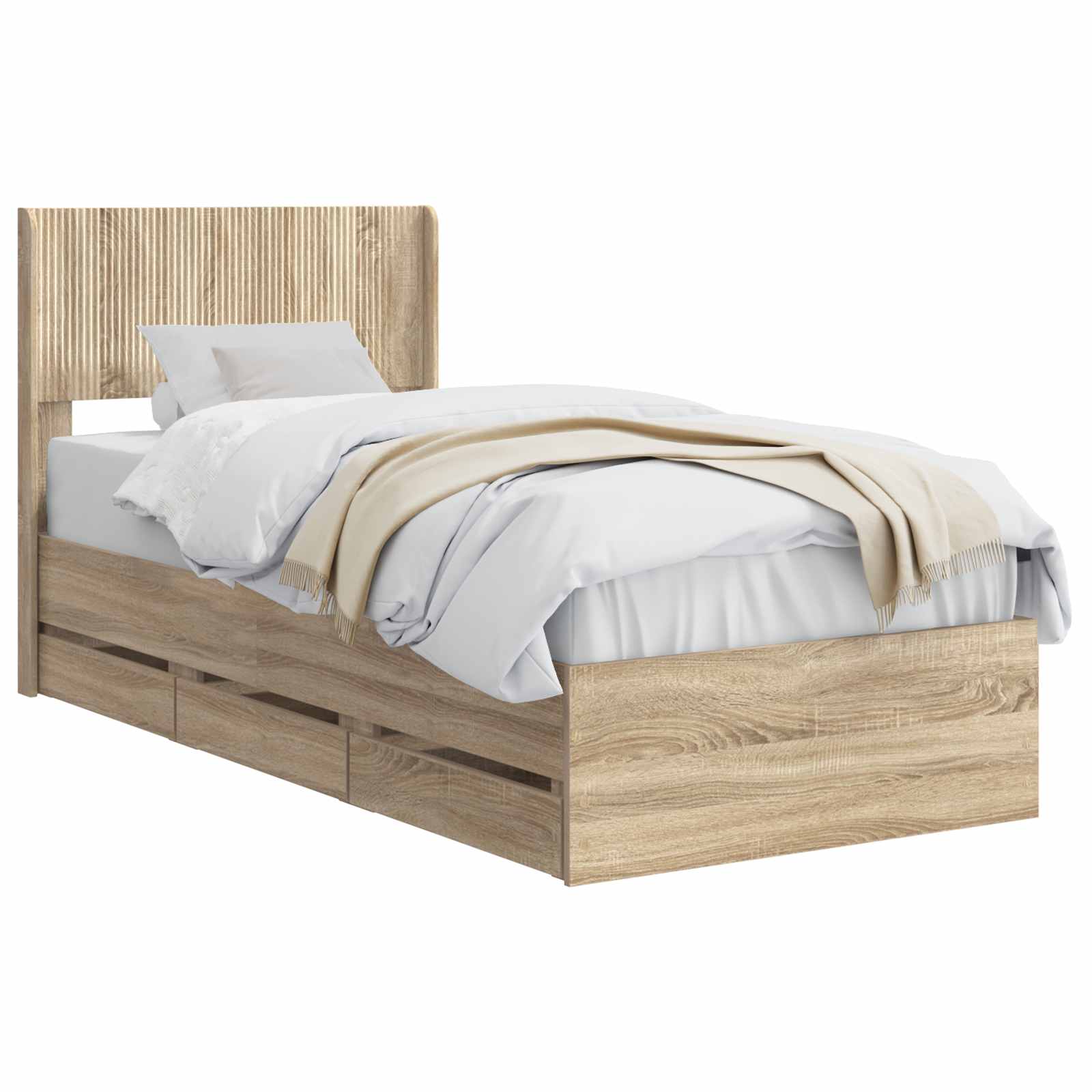 Bedframe met opbergruimte en hoofdbord met lade Sonoma Eiken is nu te koop bij PeponiXL, paradijselijk wonen!