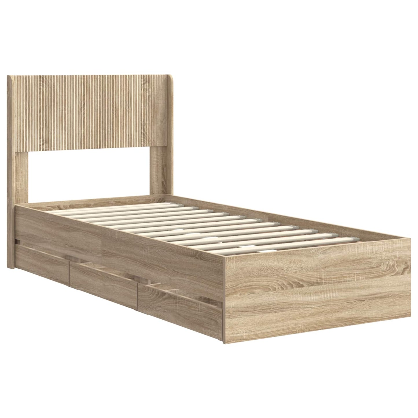 Bedframe met opbergruimte en hoofdbord met lade Sonoma Eiken is nu te koop bij PeponiXL, paradijselijk wonen!